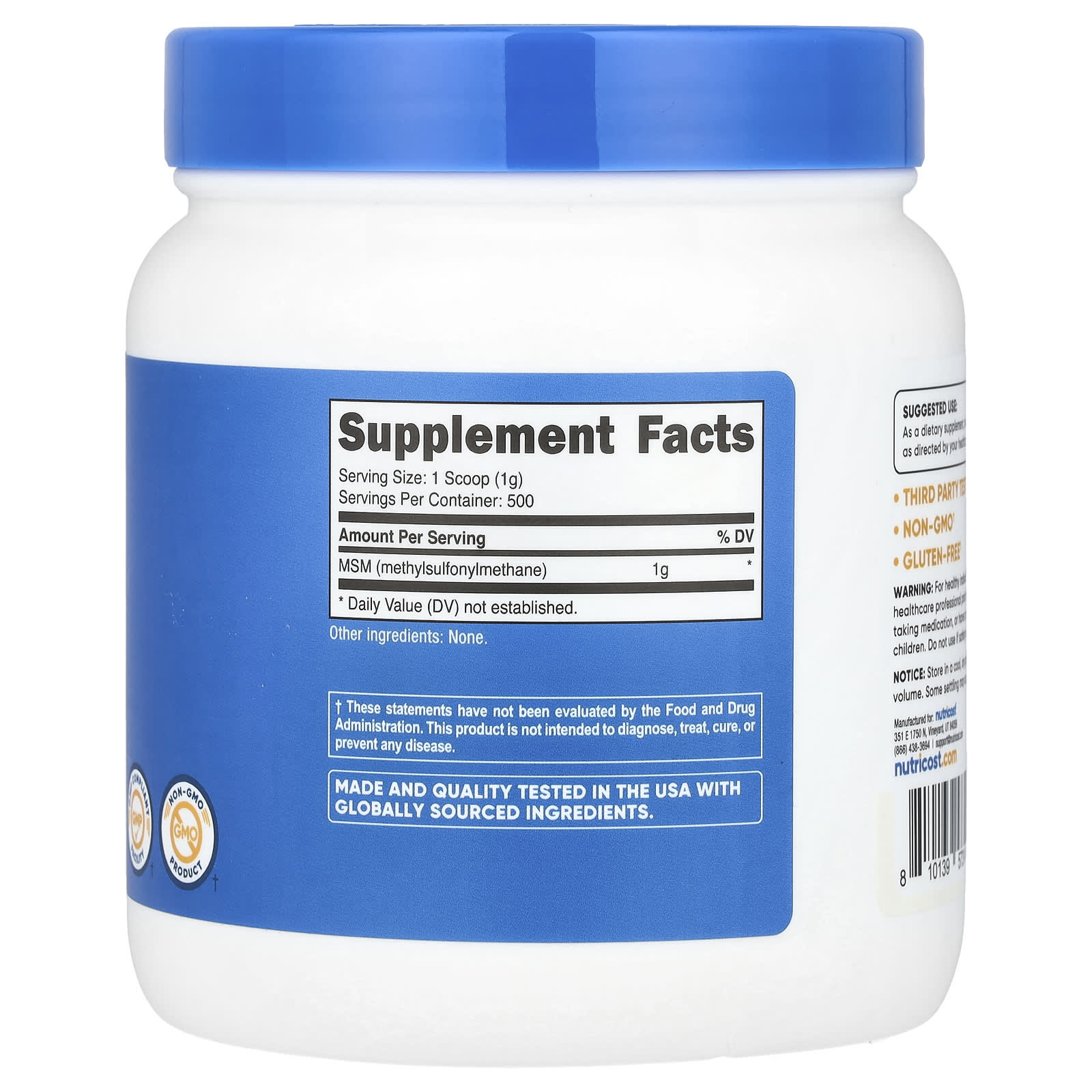 Nutricost, MSM, Unflavored, 17.9 oz (500 g) - Image 2