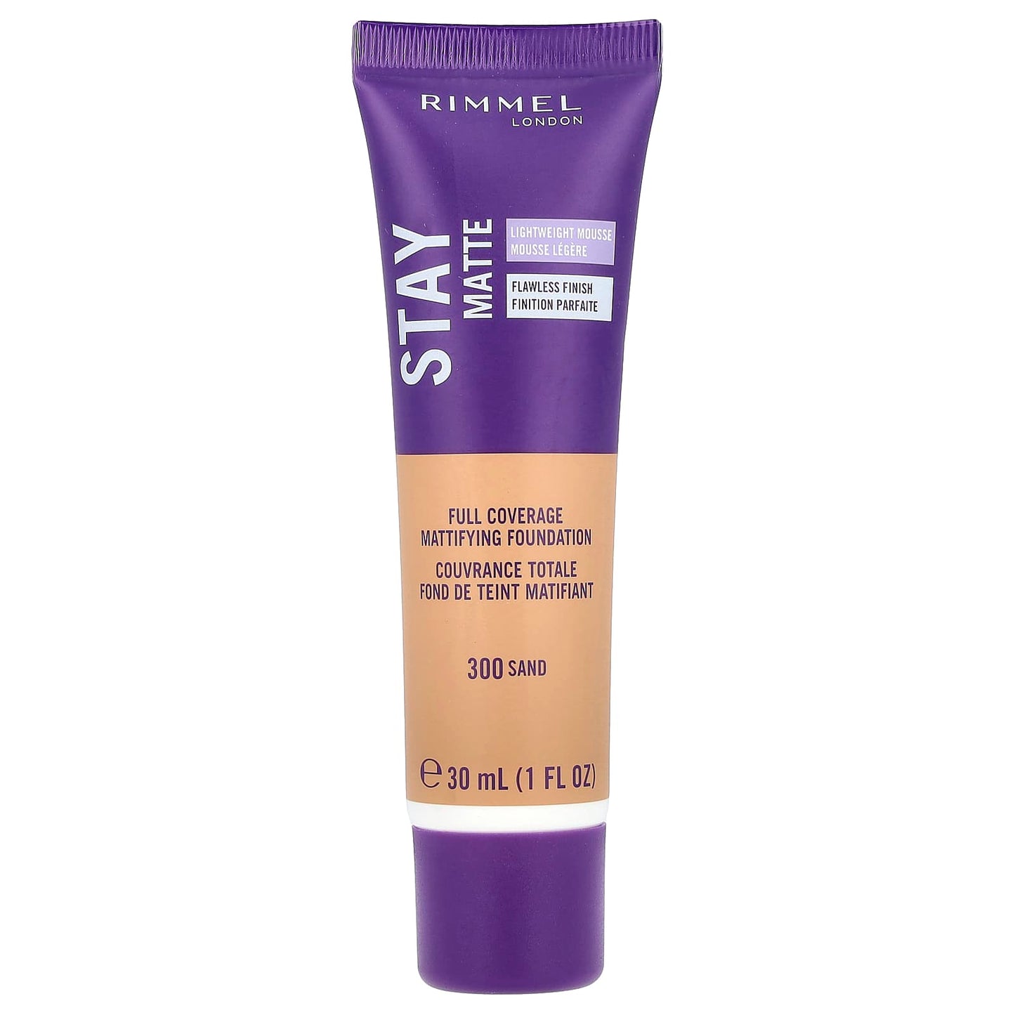 Rimmel London, Stay Matte, Full Coverage Mattifying Foundation, 300 Sand, 1 fl oz (30 ml) - Image 1