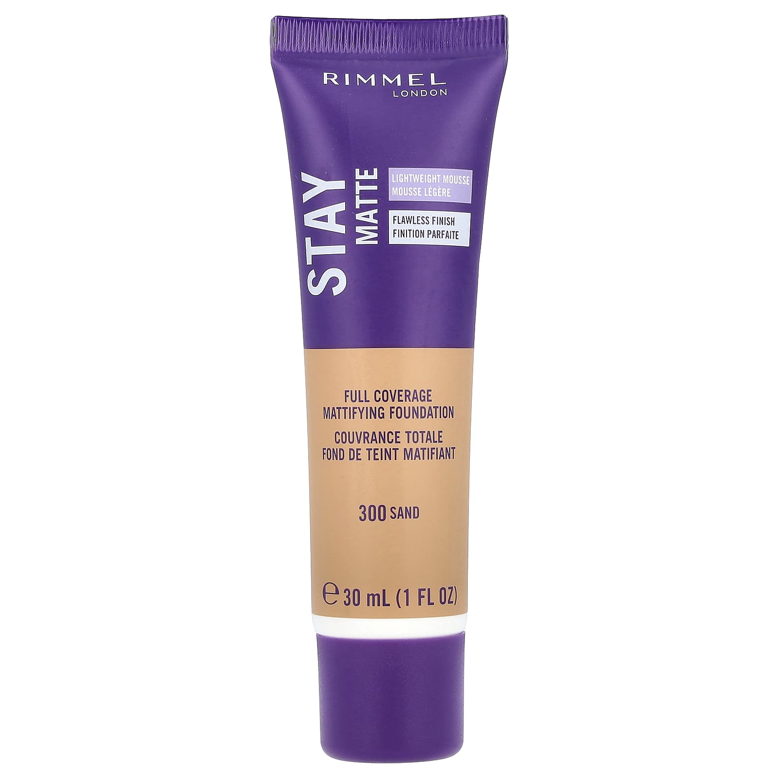 Rimmel London, Stay Matte, Full Coverage Mattifying Foundation, 300 Sand, 1 fl oz (30 ml) - Image 1