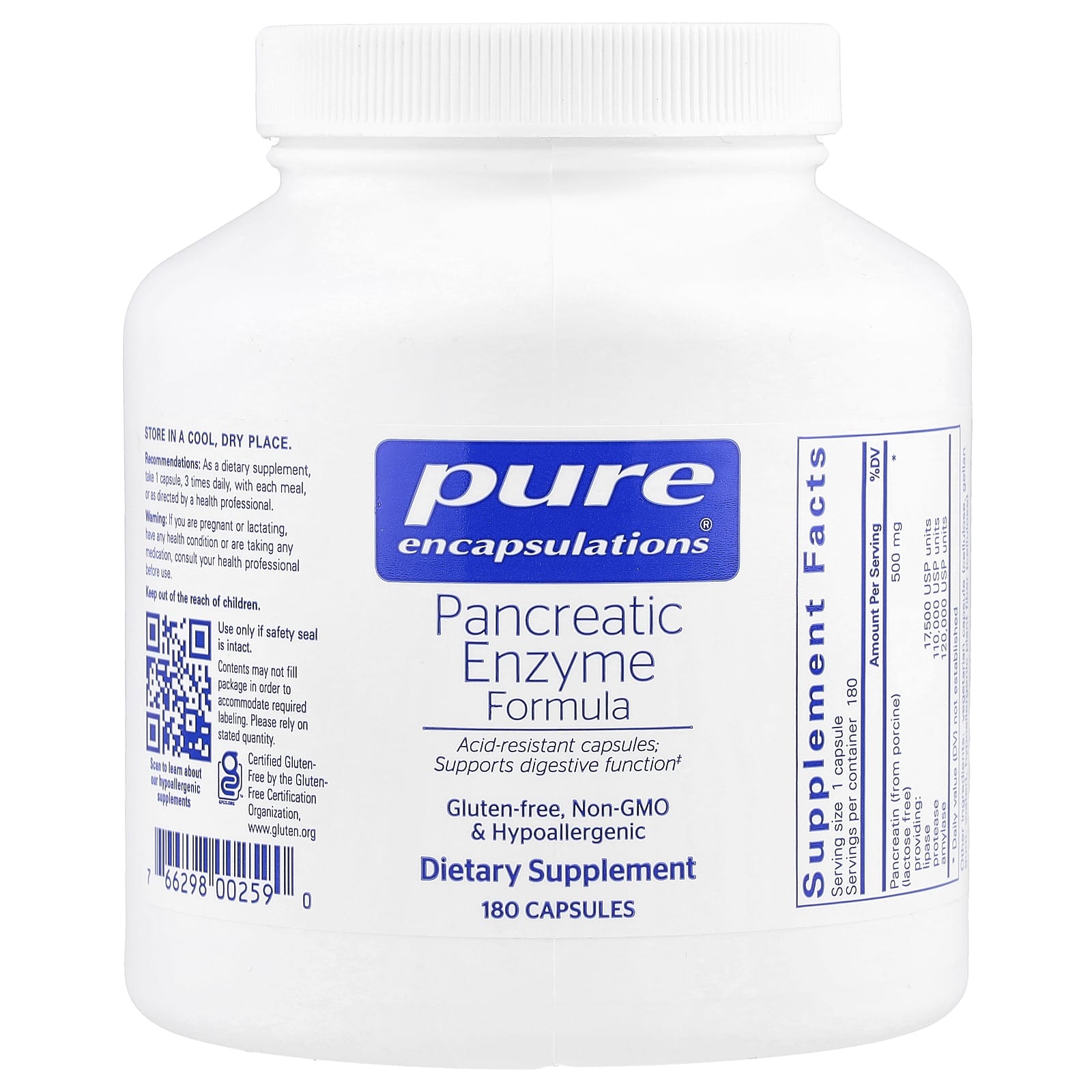 Pure Encapsulations, Pancreatic Enzyme Formula, 180 Capsules (500 mg per Capsule) - Image 1