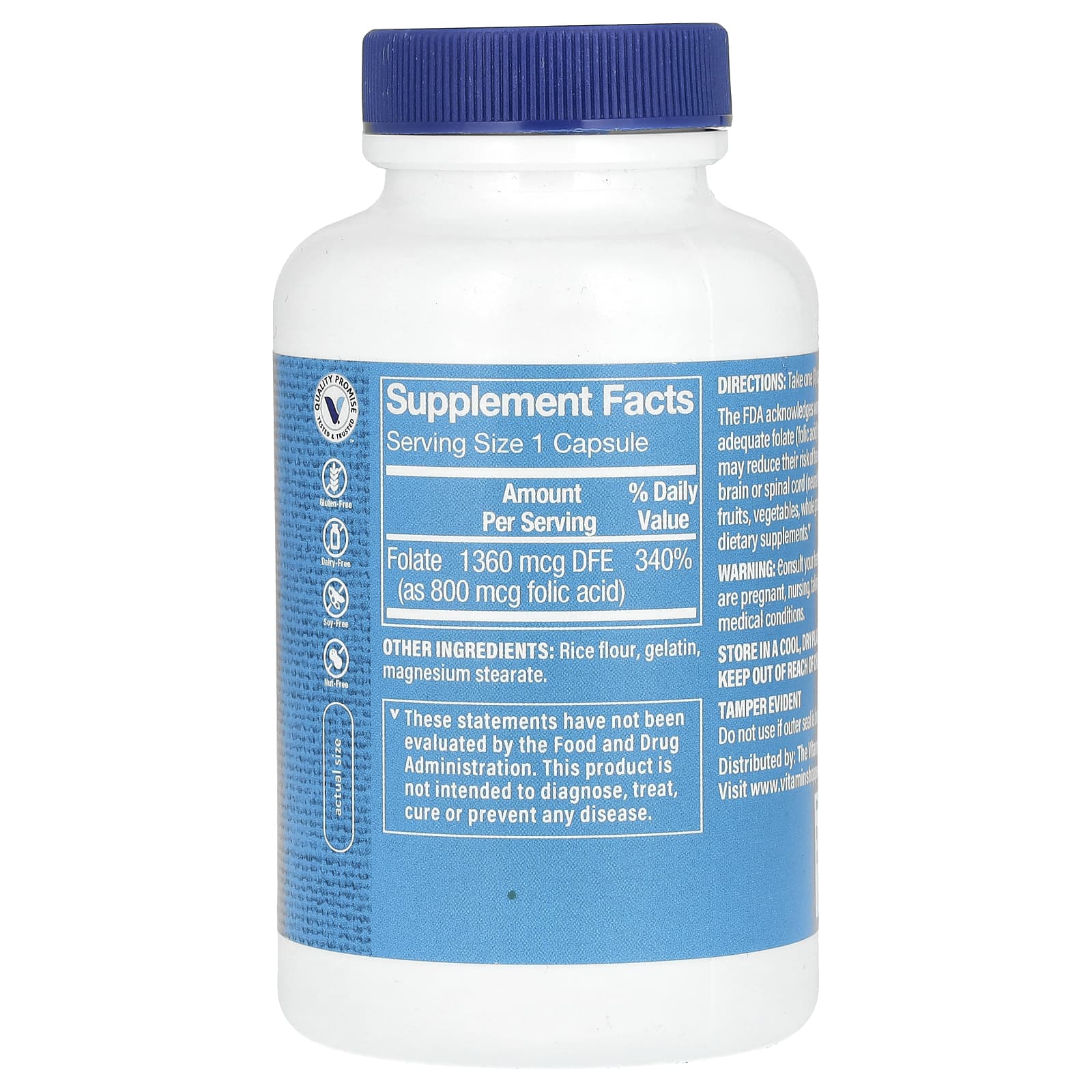 The Vitamin Shoppe, Folic Acid, 800 mcg, 300 Capsules