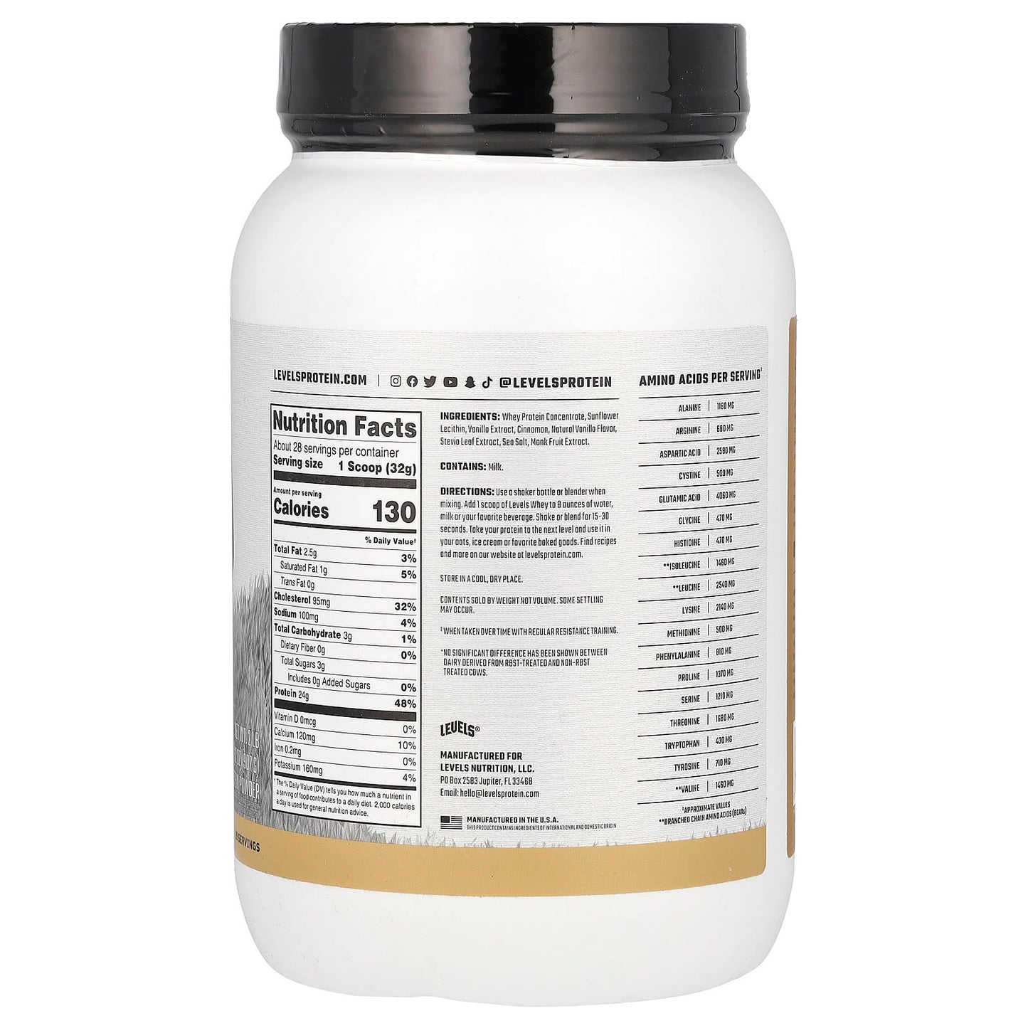 Levels, Grass Fed Whey Protein Powder, Vanilla Cinnamon, 2 lb (907 g) - Image 2