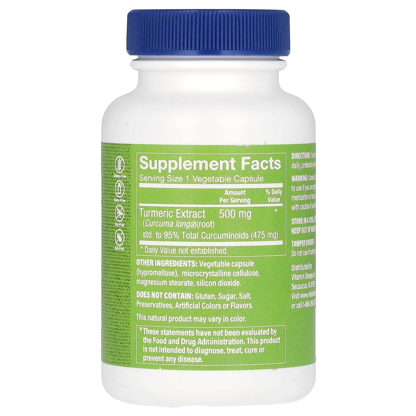 The Vitamin Shoppe, Turmeric With Curcumin, 500 mg, 60 Vegetable Capsules - Image 2