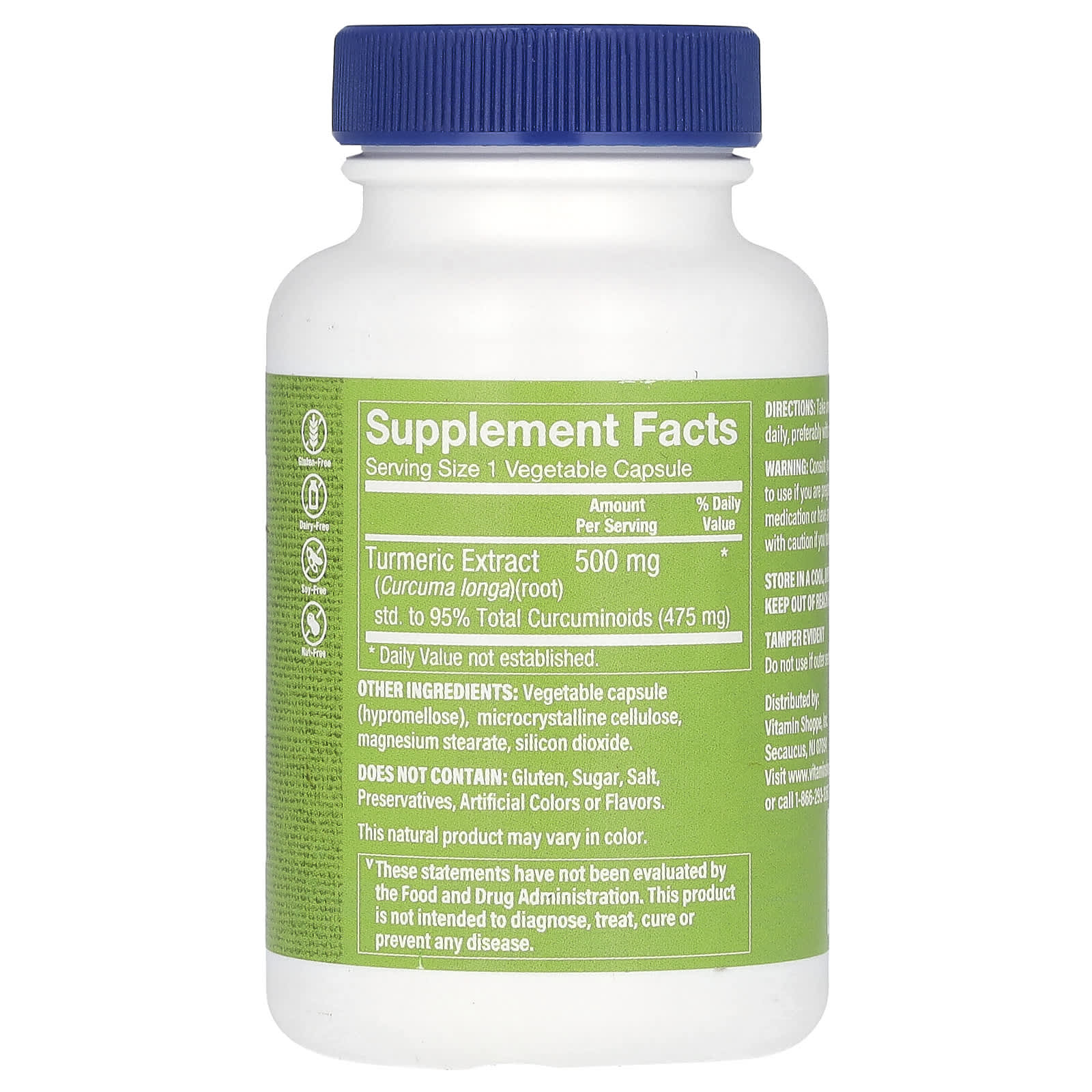 The Vitamin Shoppe, Turmeric With Curcumin, 500 mg, 60 Vegetable Capsules - Image 2