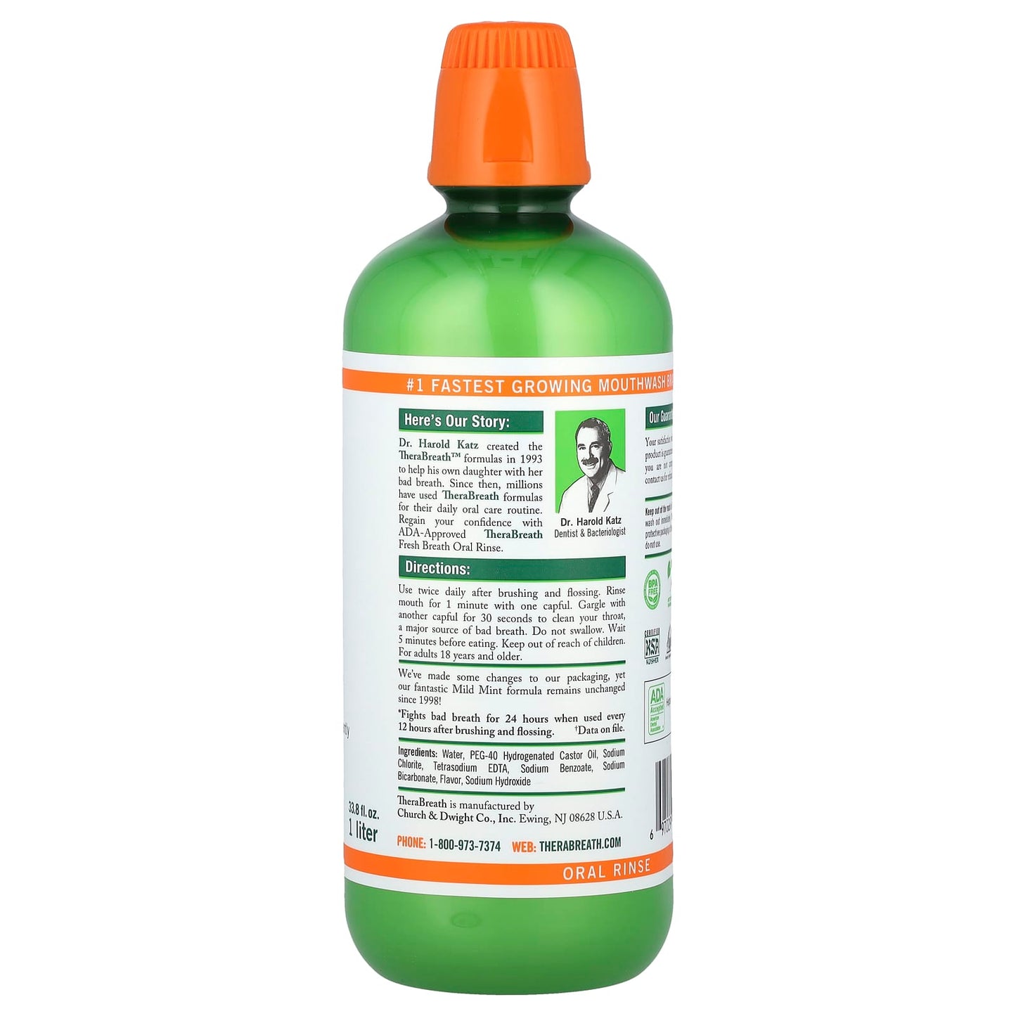 TheraBreath, Fresh Breath Oral Rinse, Mild Mint , 33.8 fl oz (1 l) - Image 2