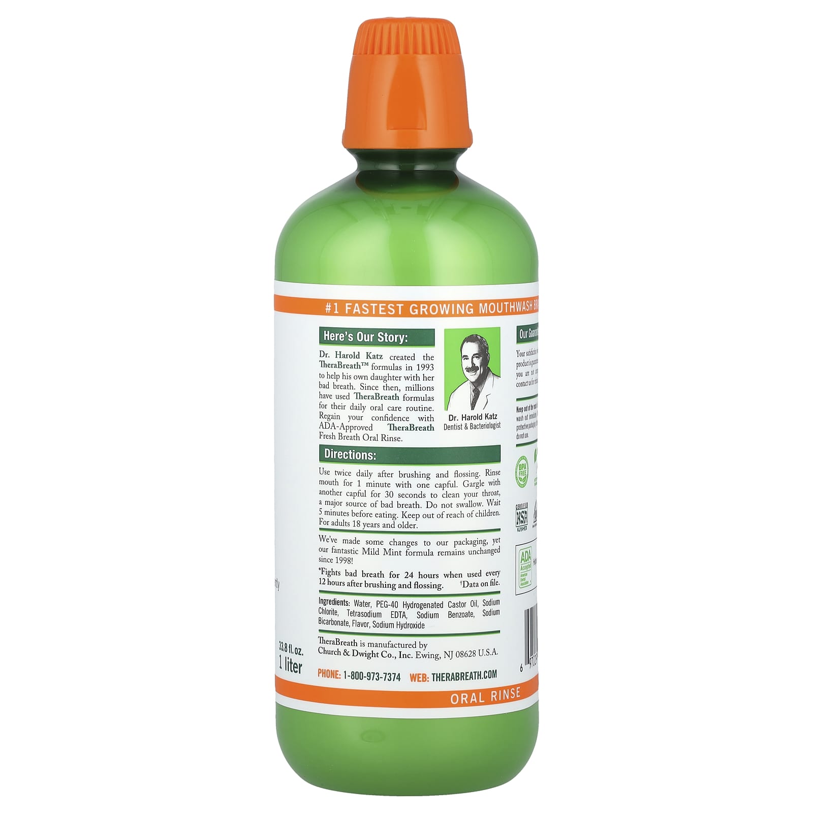 TheraBreath, Fresh Breath Oral Rinse, Mild Mint , 33.8 fl oz (1 l) - Image 2