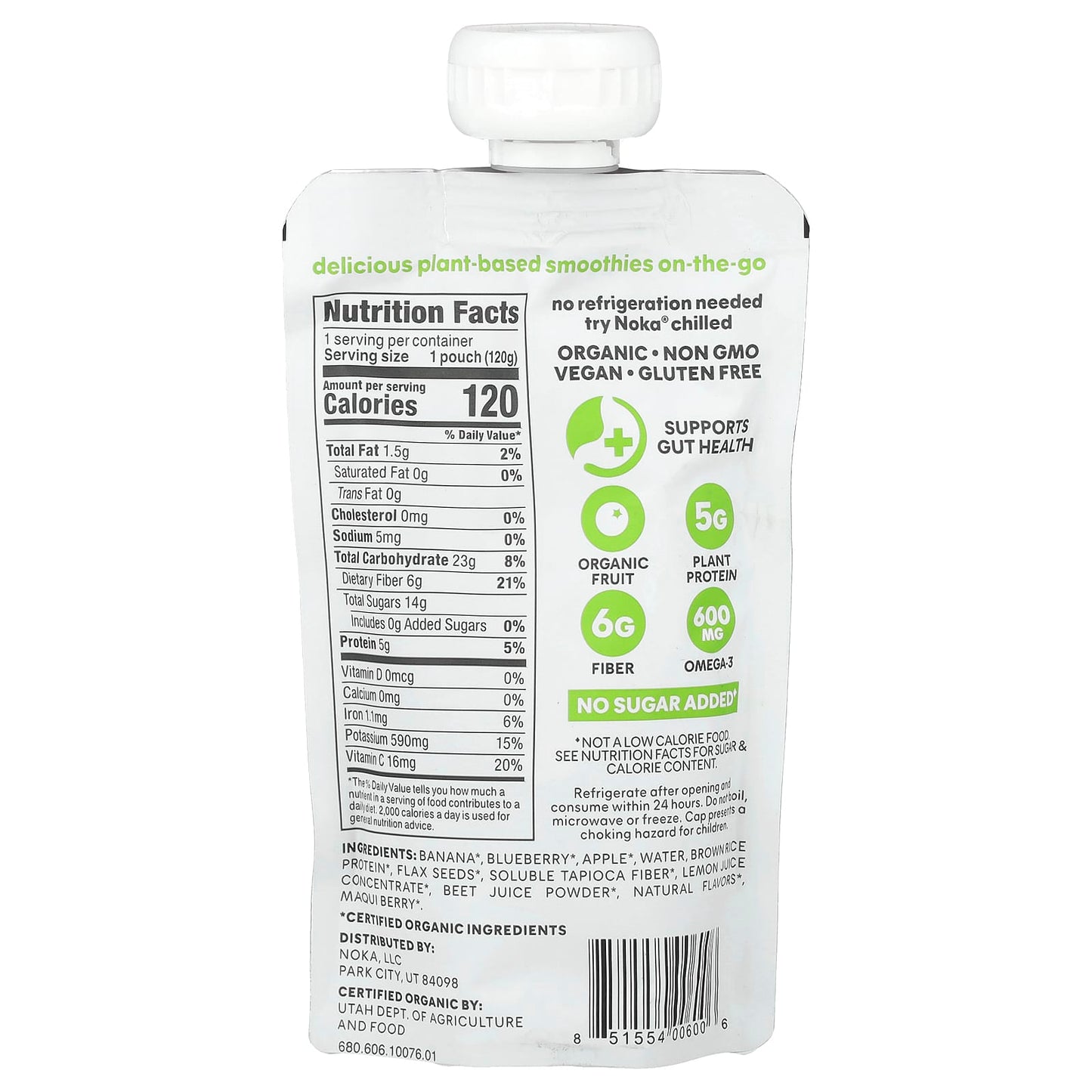 Noka, Superfood Smoothie + Prebiotic Fiber, Blueberry Beet, 4.22 oz (120 g) - Image 2