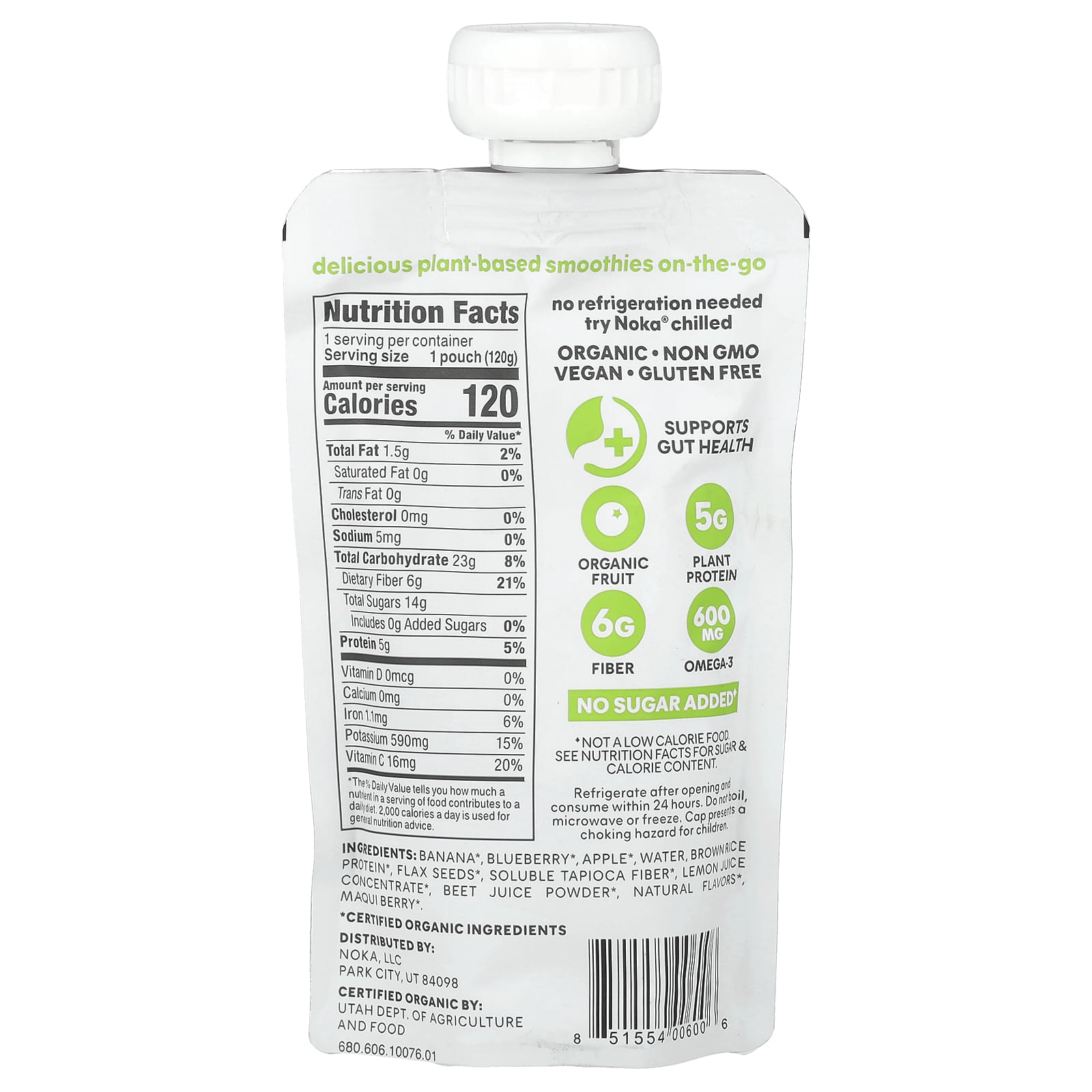 Noka, Superfood Smoothie + Prebiotic Fiber, Blueberry Beet, 4.22 oz (120 g) - Image 2