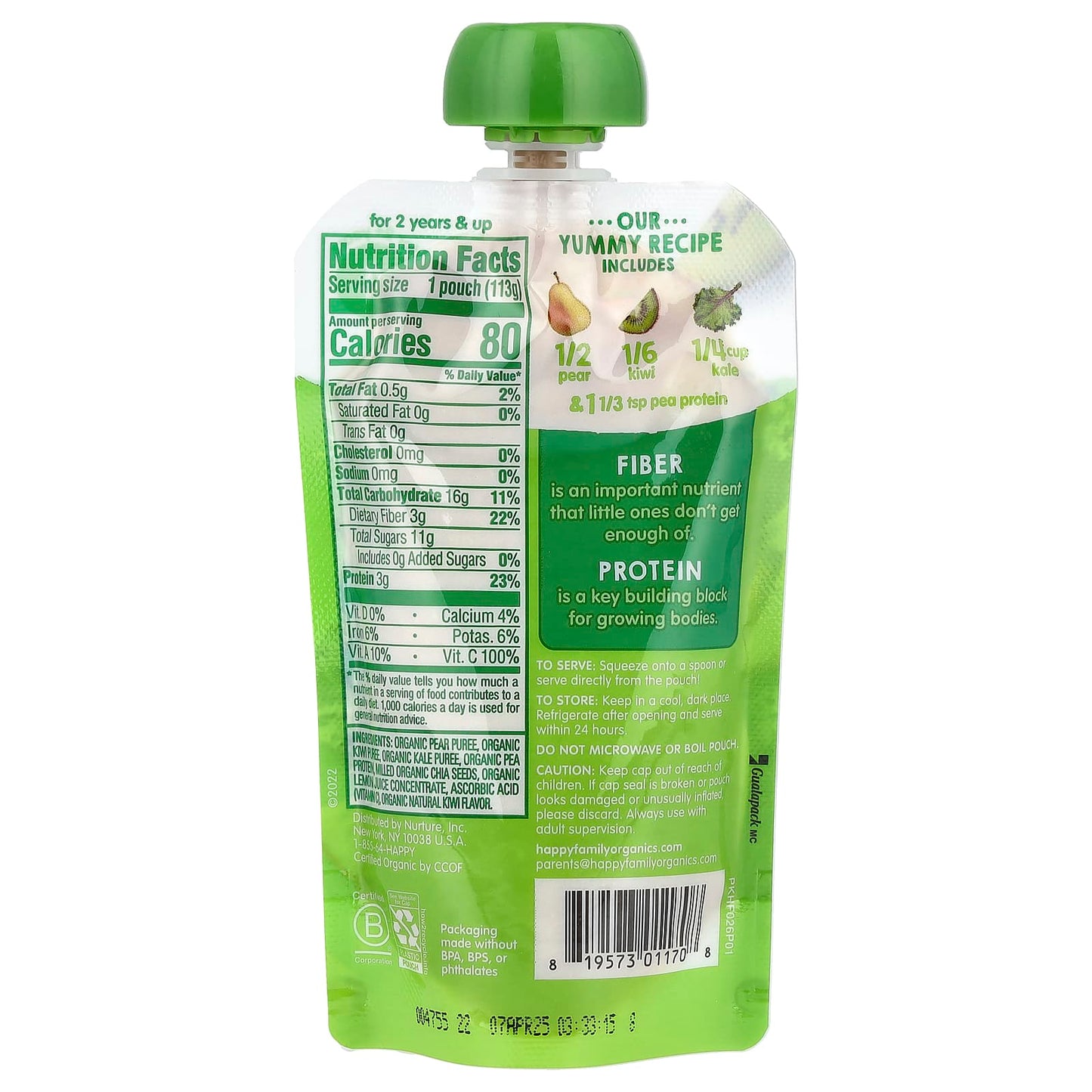 Organic Baby Food for 2+ Years with Pears, Kiwi & Kale - Happy Family - Image 2