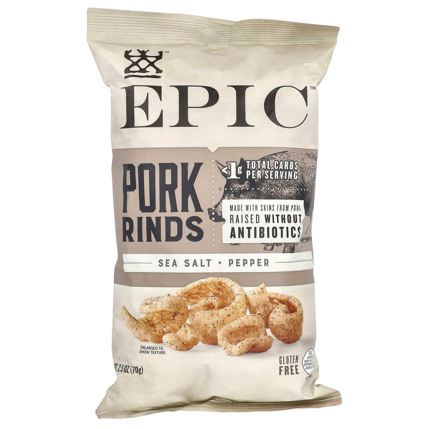 Crunchy Pork Rinds by Epic Bar, Sea Salt & Pepper, 2.5 oz (70g) - Image 1