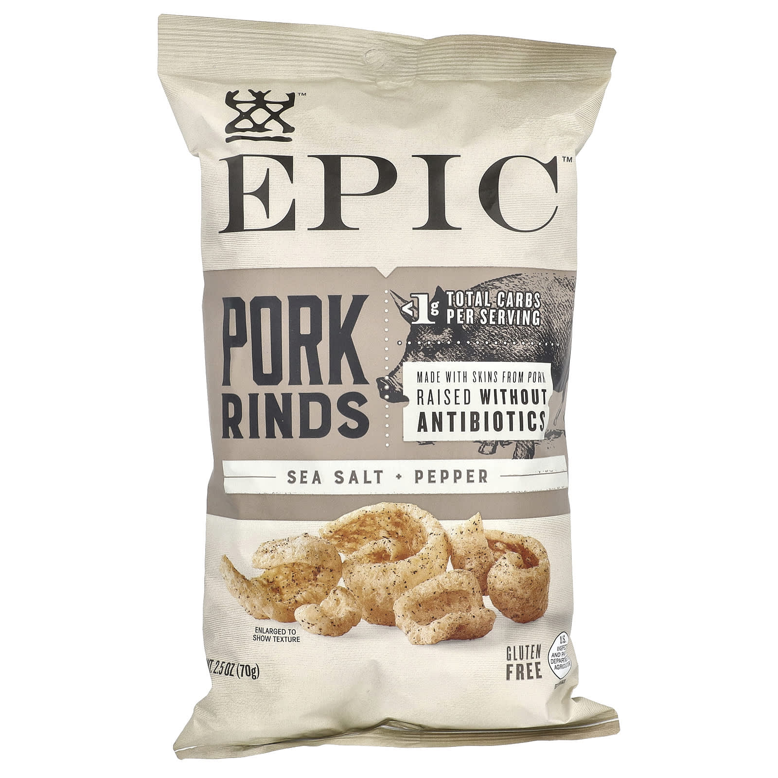 Crunchy Pork Rinds by Epic Bar, Sea Salt & Pepper, 2.5 oz (70g) - Image 1