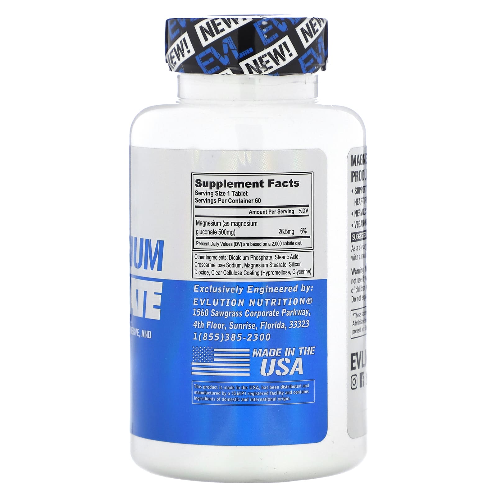 EVLution Nutrition Magnesium Gluconate 60 Tablets for Healthy Muscle Function - Image 2