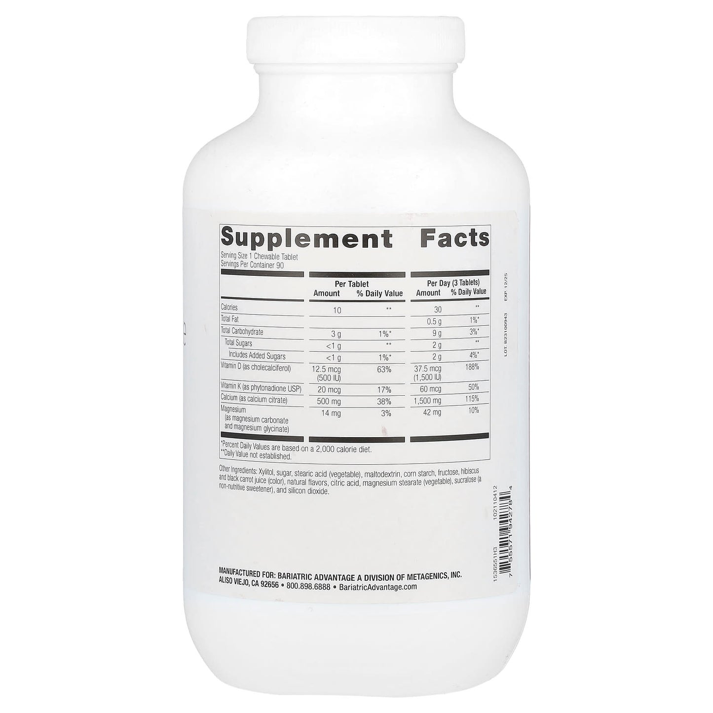 Bariatric Calcium Citrate Supplement - 90 Tablets, 500mg, Wild Cherry Flavor - Image 2