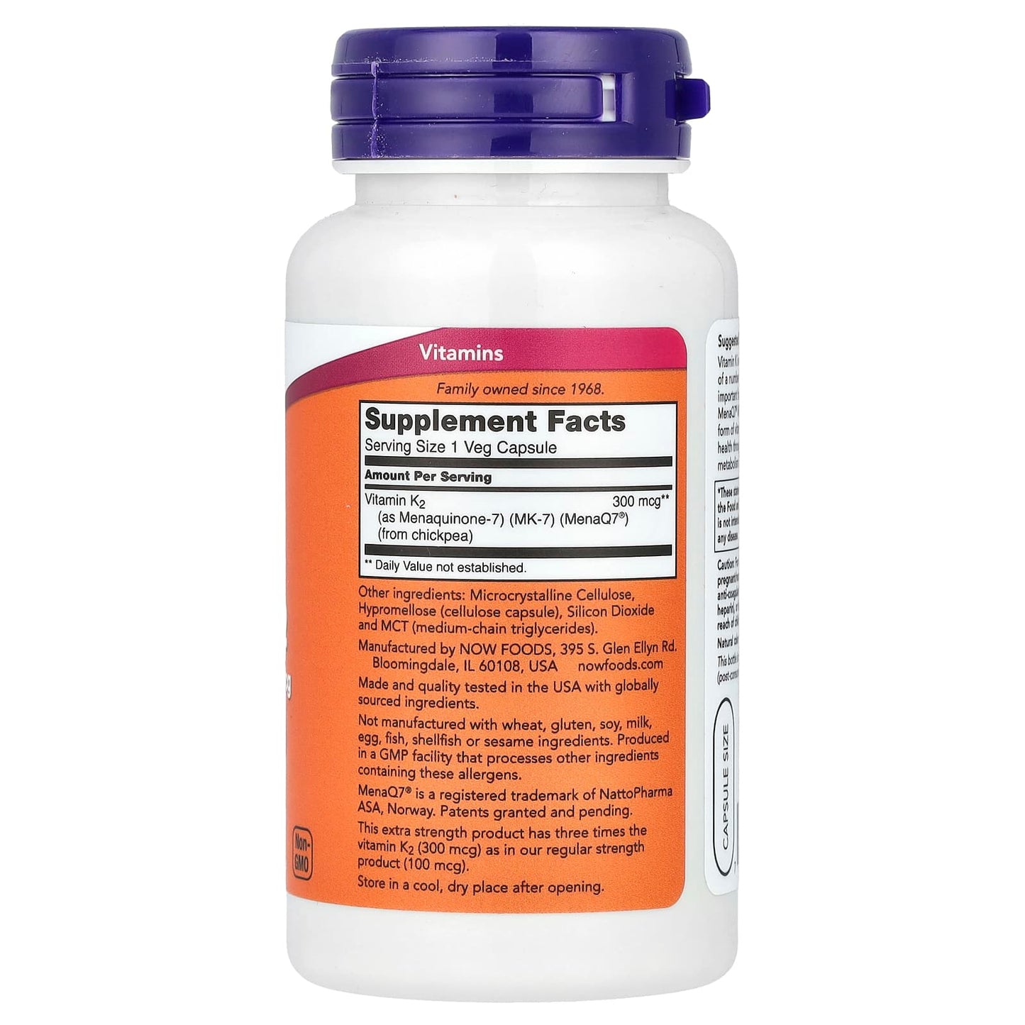 NOW Foods, MK-7, Vitamin K-2, Extra Strength, 300 mcg, 120 Veg Capsules - Image 2