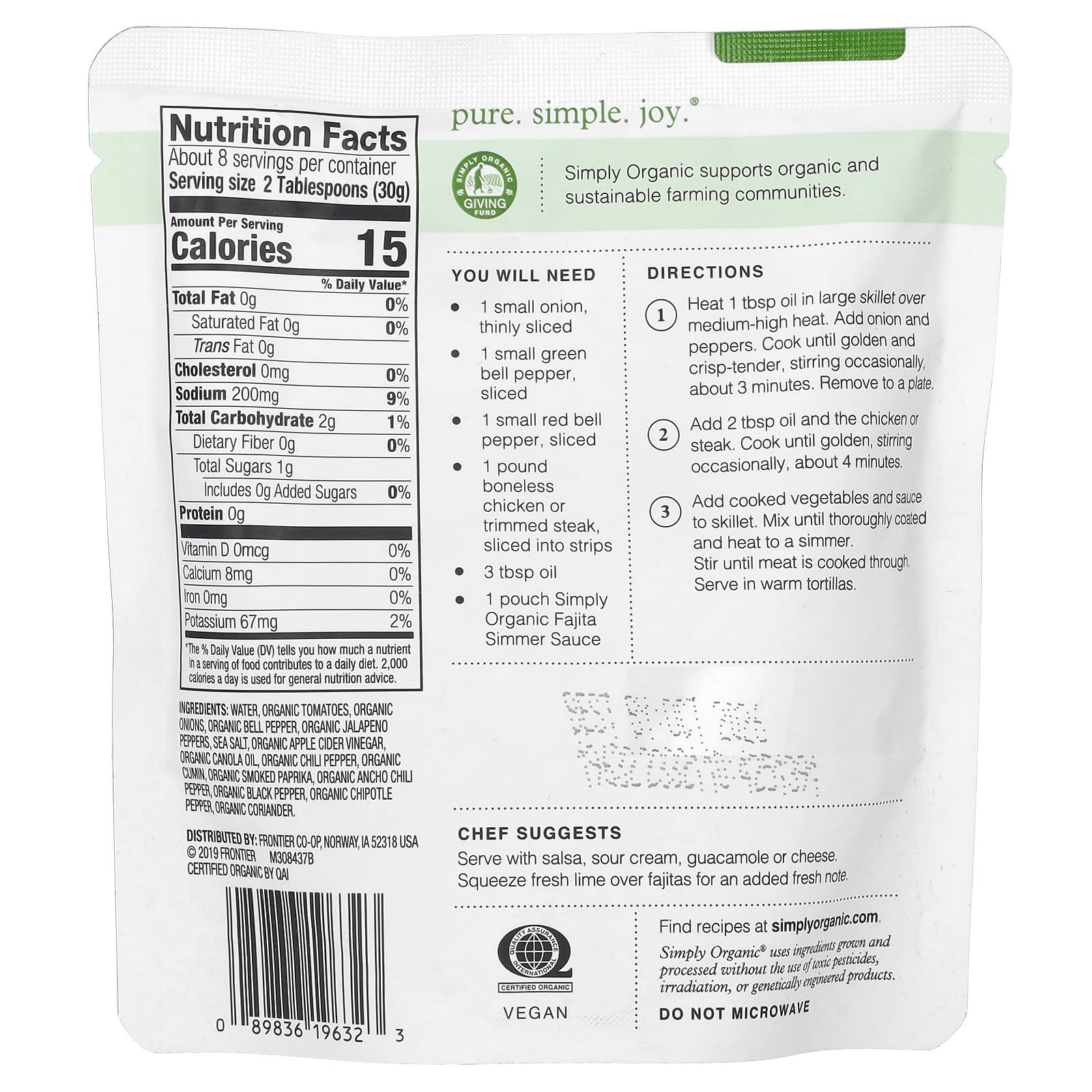 Simply Organic, Classic Fajita Simmer Sauce For Beef or Chicken, 8 oz (227 g) - Image 2