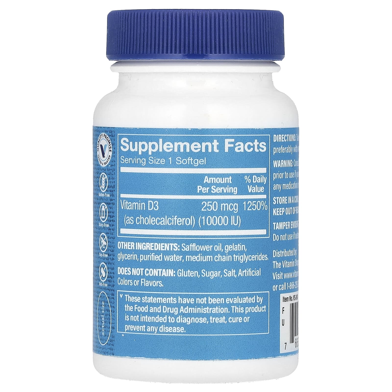 The Vitamin Shoppe, Vitamin D3, 250 mcg (10,000 IU), 100 Softgels - Image 2