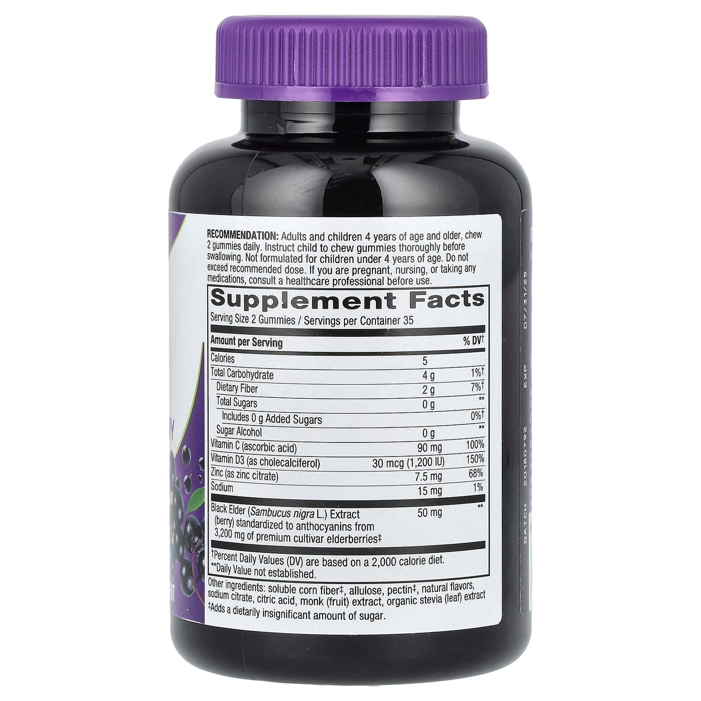 Nature's Way, Sambucus, Immune Gummy with Zinc, Vitamins C & D3, Zero Sugar, Elderberry, 70 Gummies