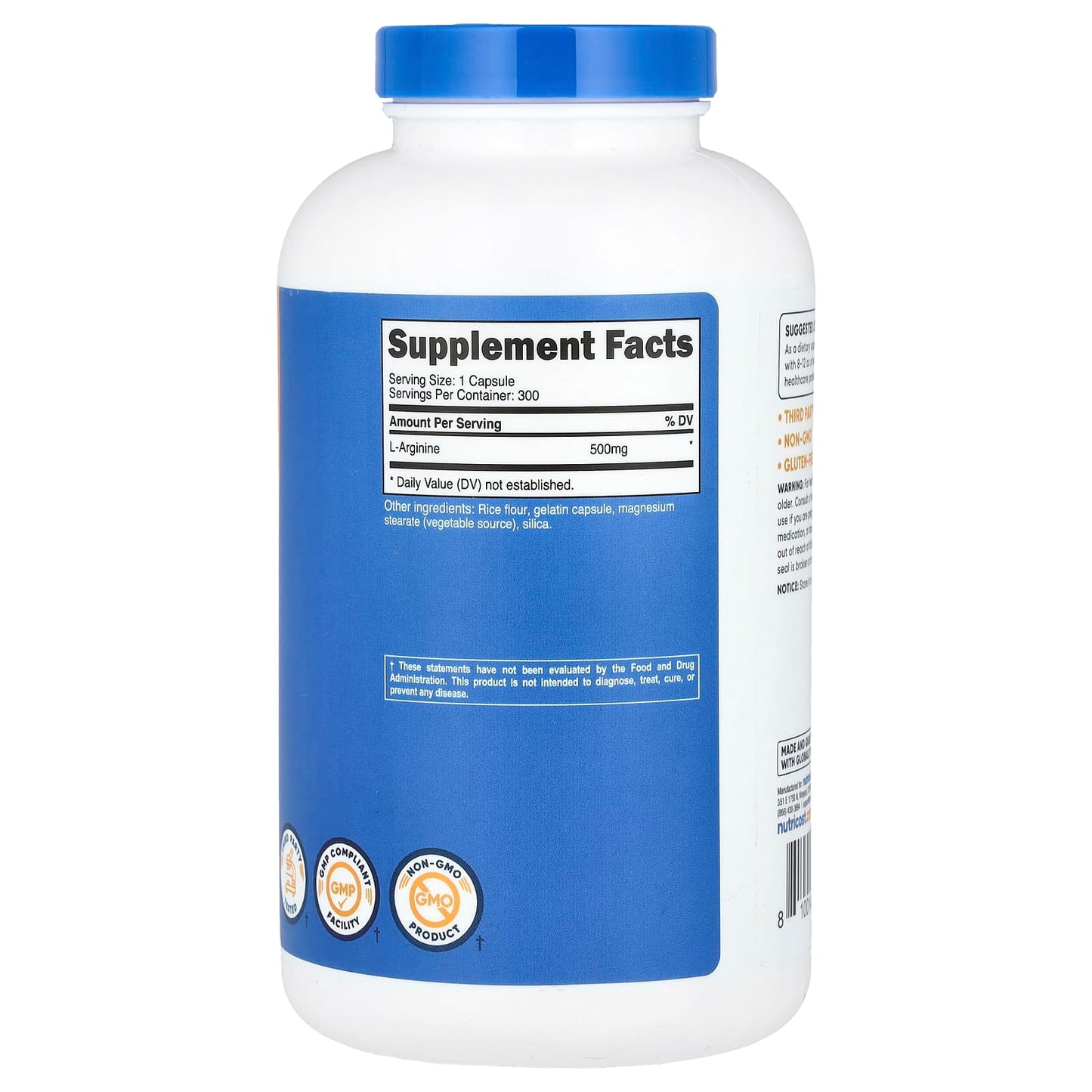Nutricost, L-Arginine, 500 mg, 300 Capsules - Image 2