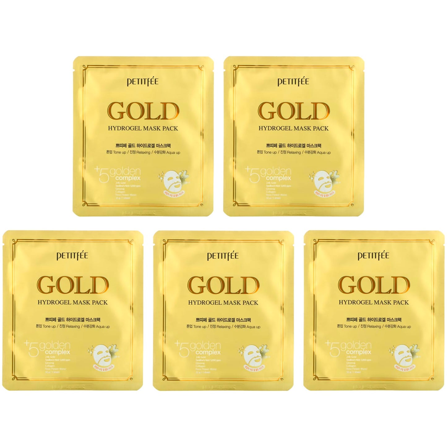 Petitfee, Gold Hydrogel Beauty Mask Pack, 5 Sheets, 32 g Each - Image 1