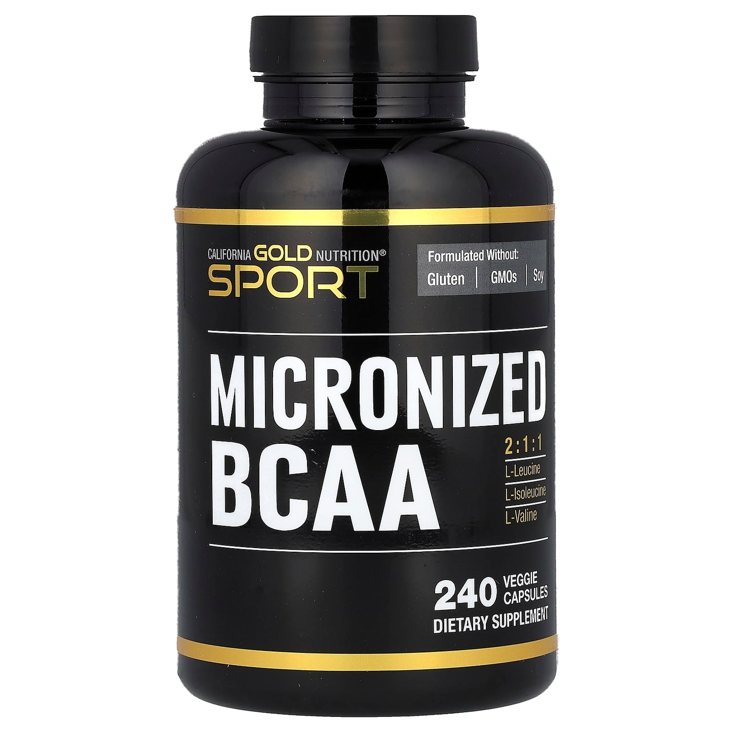 California Gold Nutrition Sport Micronized BCAA 240 Veggie Capsules - Image 1
