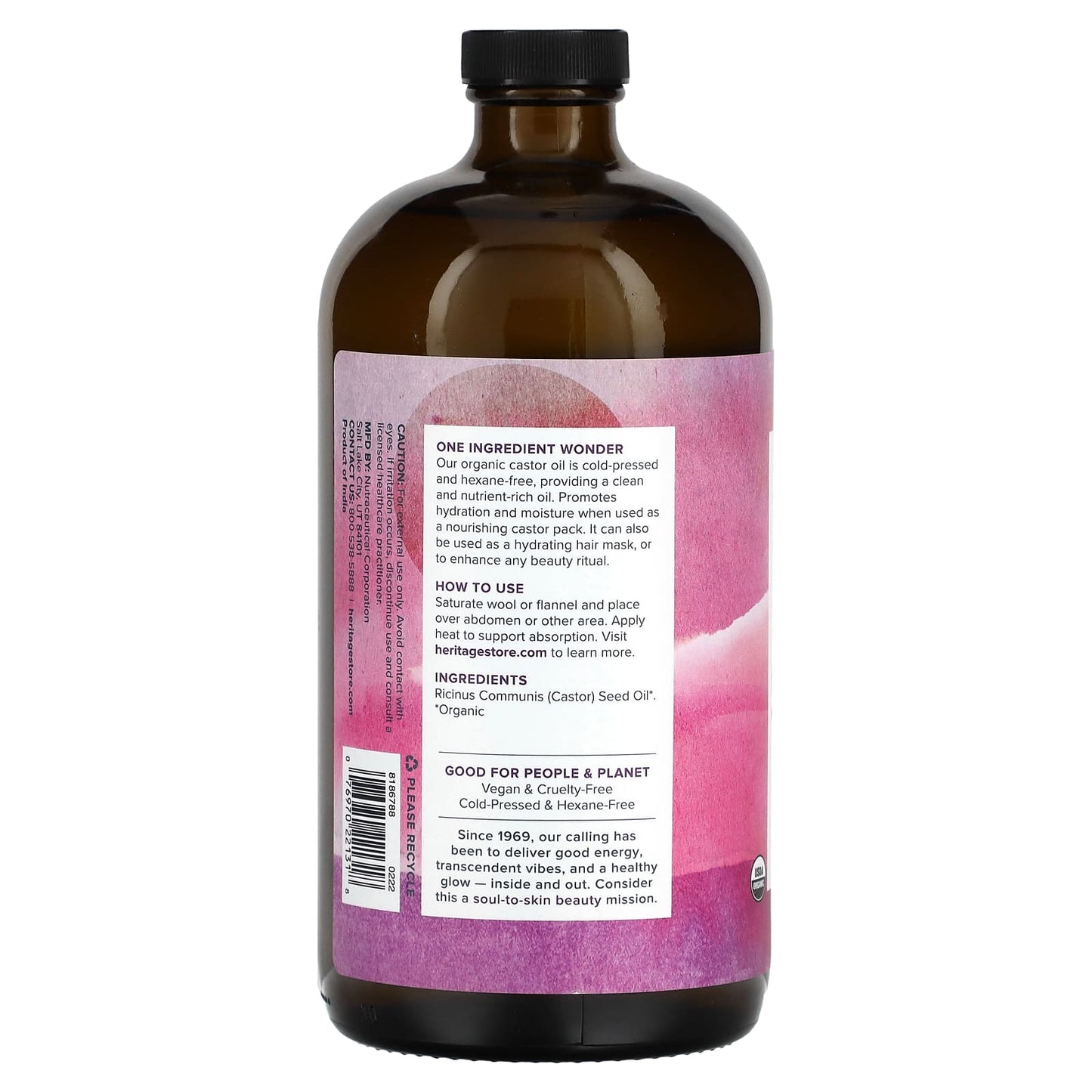 Heritage Organic Castor Oil 32 fl oz - Cold-Pressed & Hexane-Free - Image 2