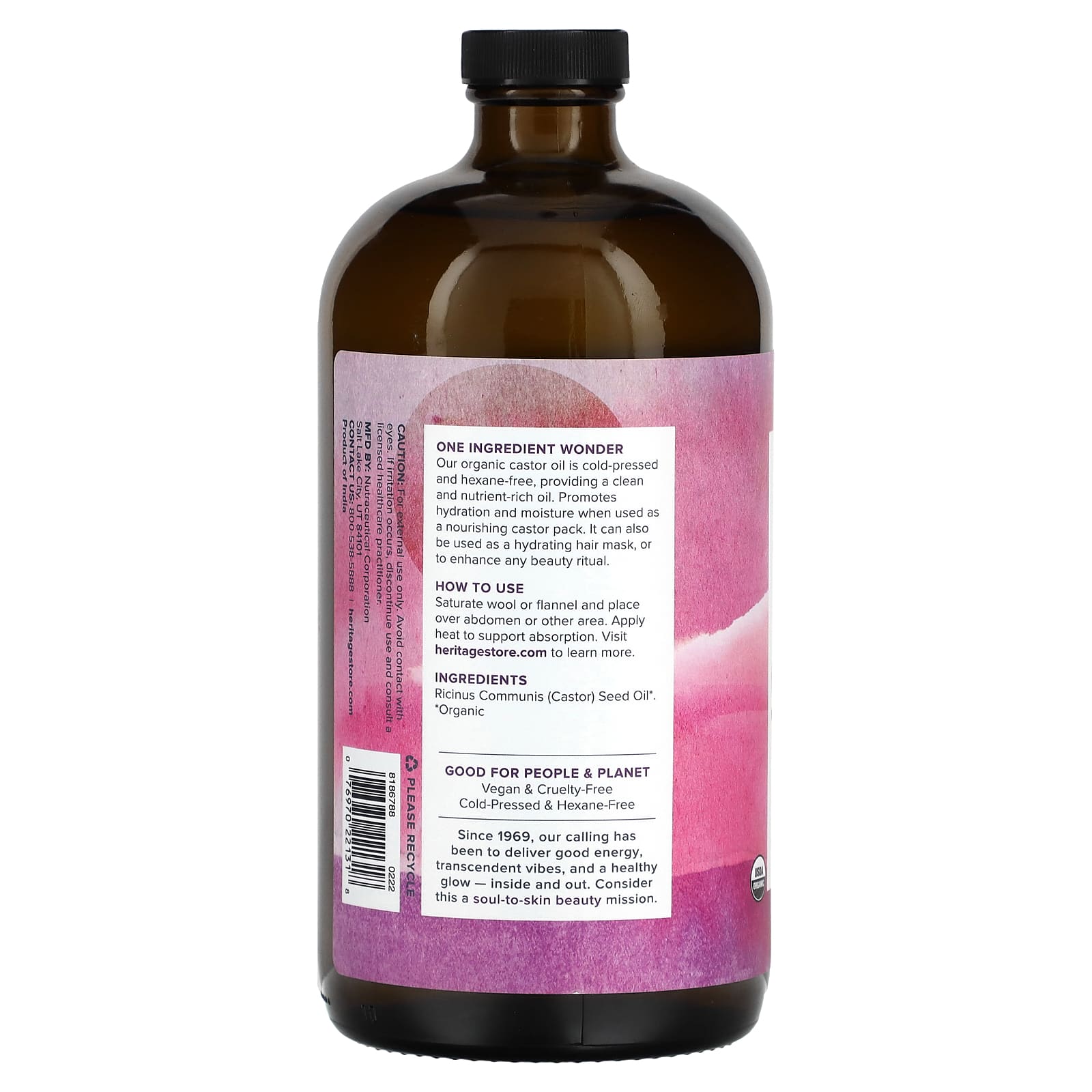 Heritage Organic Castor Oil 32 fl oz - Cold-Pressed & Hexane-Free - Image 2
