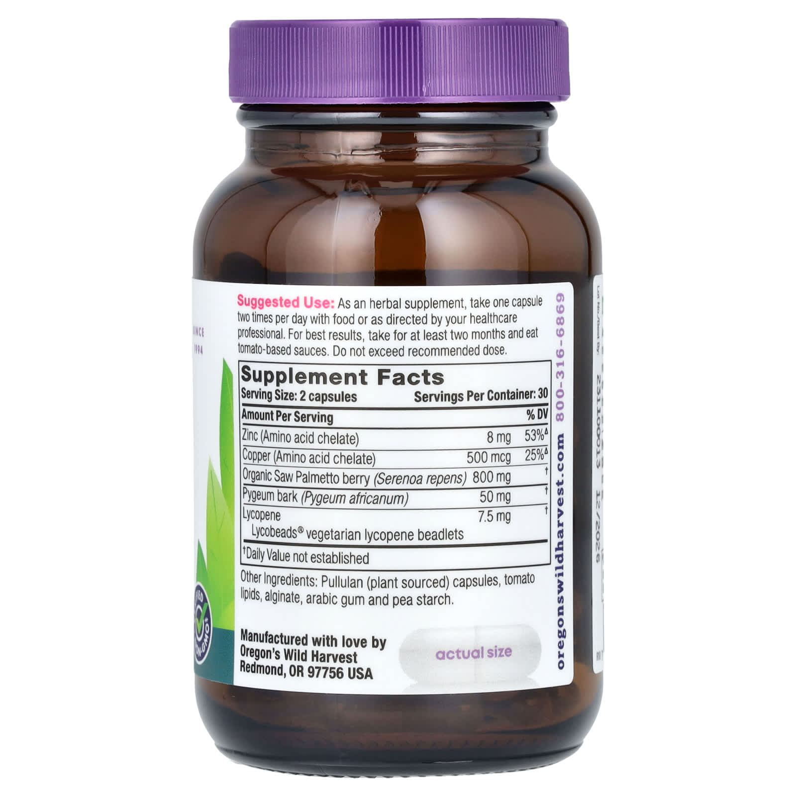Oregon's Wild Harvest, Prostate Health with Lycopene, 60 Vegan Capsules - Image 2