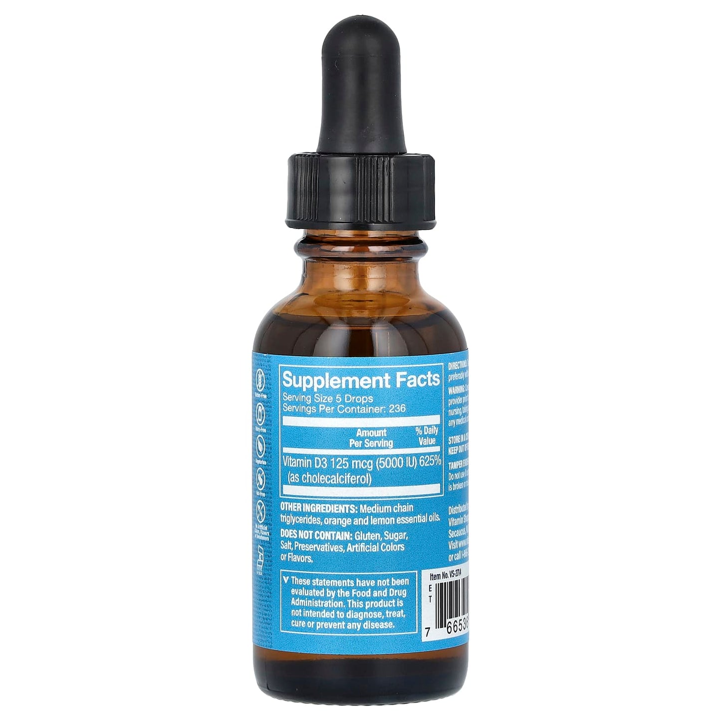The Vitamin Shoppe, Liquid Vitamin D3, Citrus, 125 mcg (5,000 IU), 1 fl oz (30 ml) - Image 2