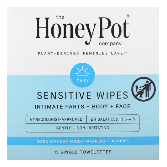 The Honey Pot Company, Sensitive Wipes, 15 Single Towelettes - Image 1