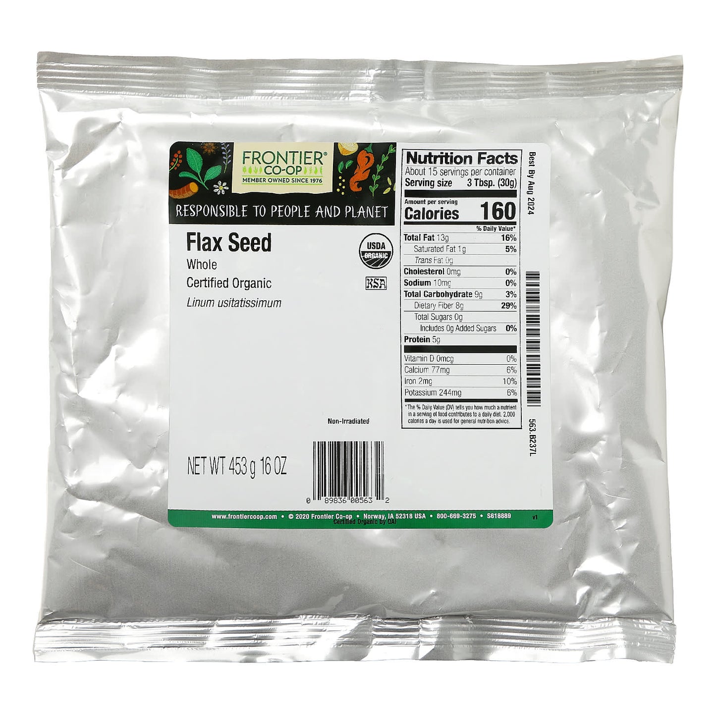Organic Whole Flax Seeds by Frontier Co-op, 16 oz (453g) - Image 2