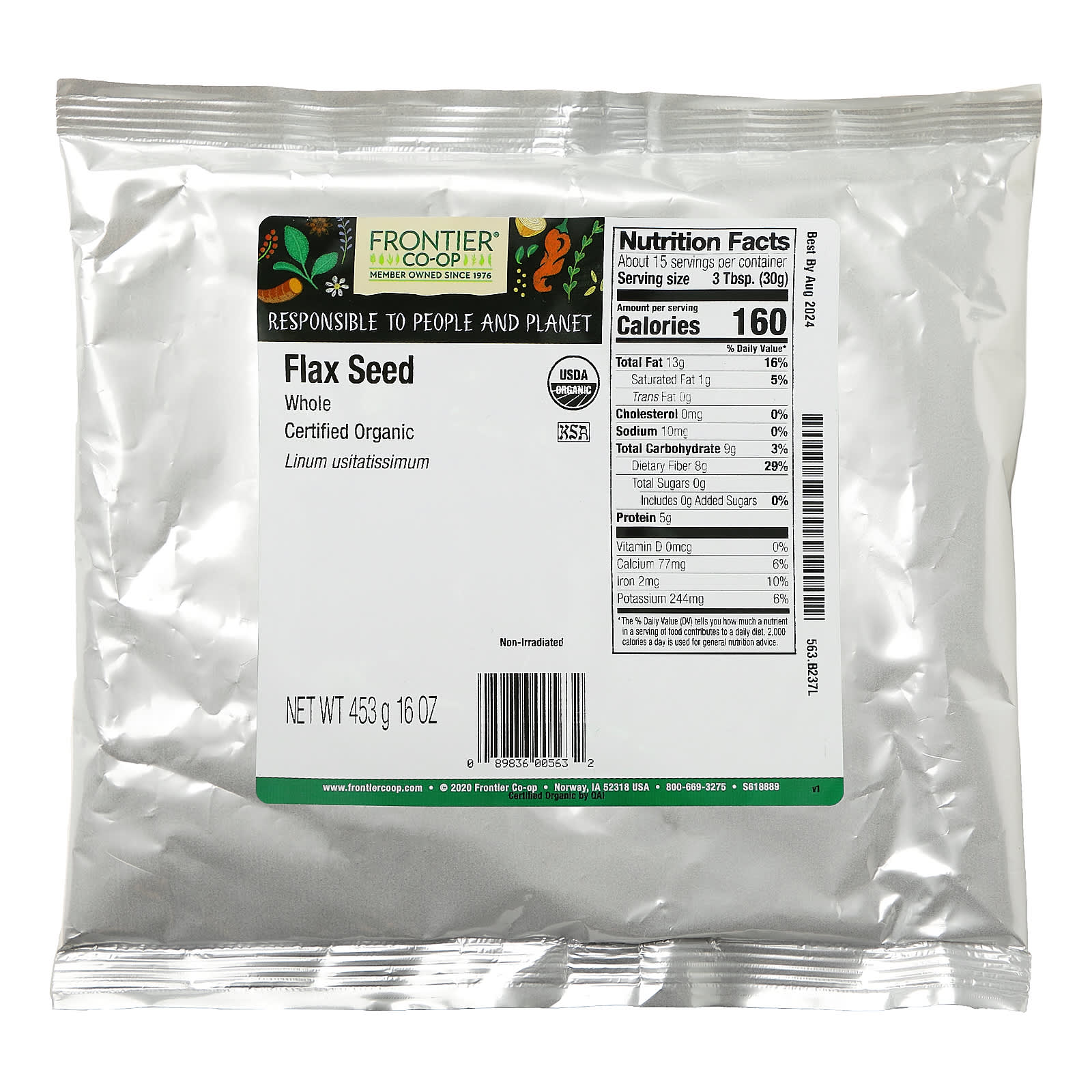 Organic Whole Flax Seeds by Frontier Co-op, 16 oz (453g) - Image 2
