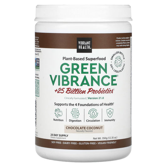 Vibrant Health, Green Vibrance +25 Billion Probiotics, Version 21.0, Chocolate Coconut, 12.35 oz (350 g) - Image 1