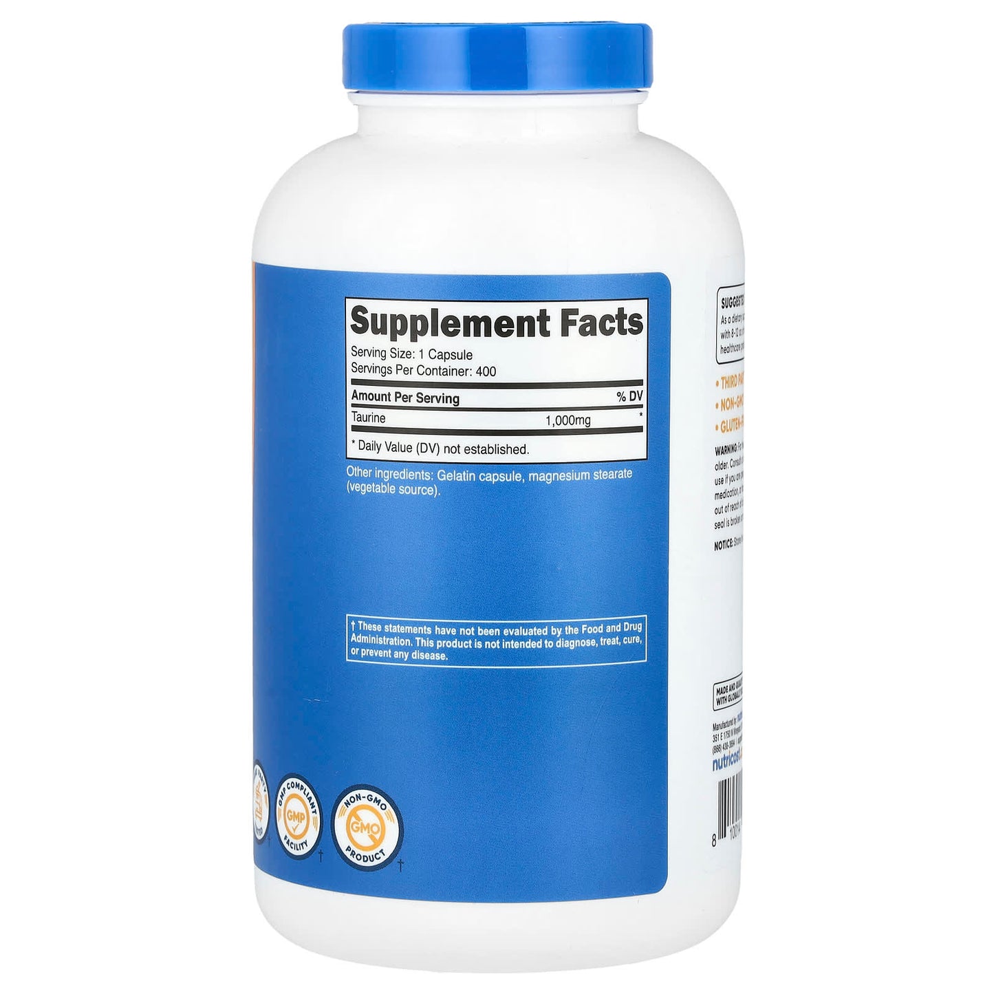 Nutricost, Taurine, 1,000 mg , 400 Capsules - Image 2
