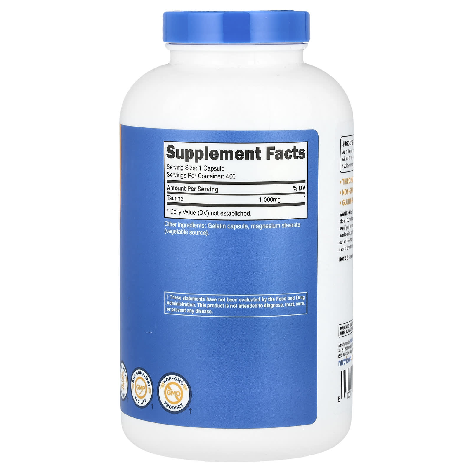 Nutricost, Taurine, 1,000 mg , 400 Capsules - Image 2