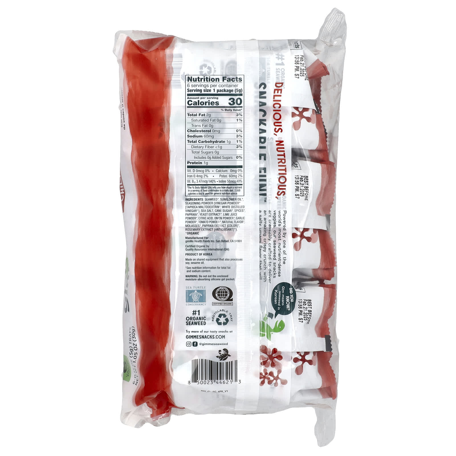 Delicious & Nutritious gimMe Seaweed Snacks, Chili Lime, 6 Pack - Image 2