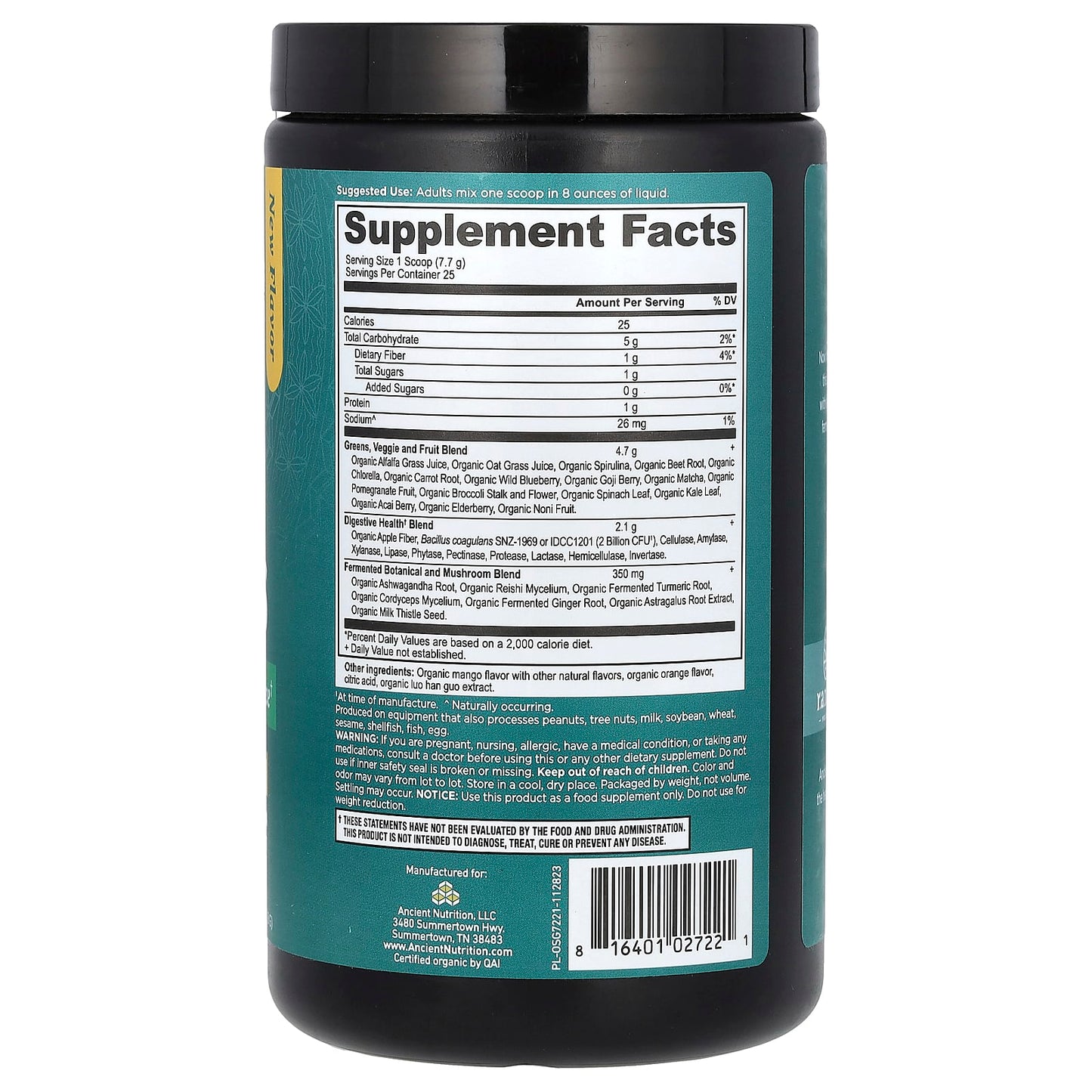 Transform Your Health with Ancient Nutrition Organic SuperGreens Mango, 6.8 oz - Image 2
