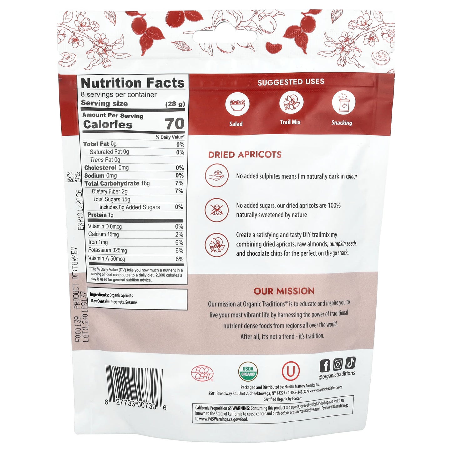 Organic Traditions, Dried Apricots, 8 oz (227 g) - Image 2