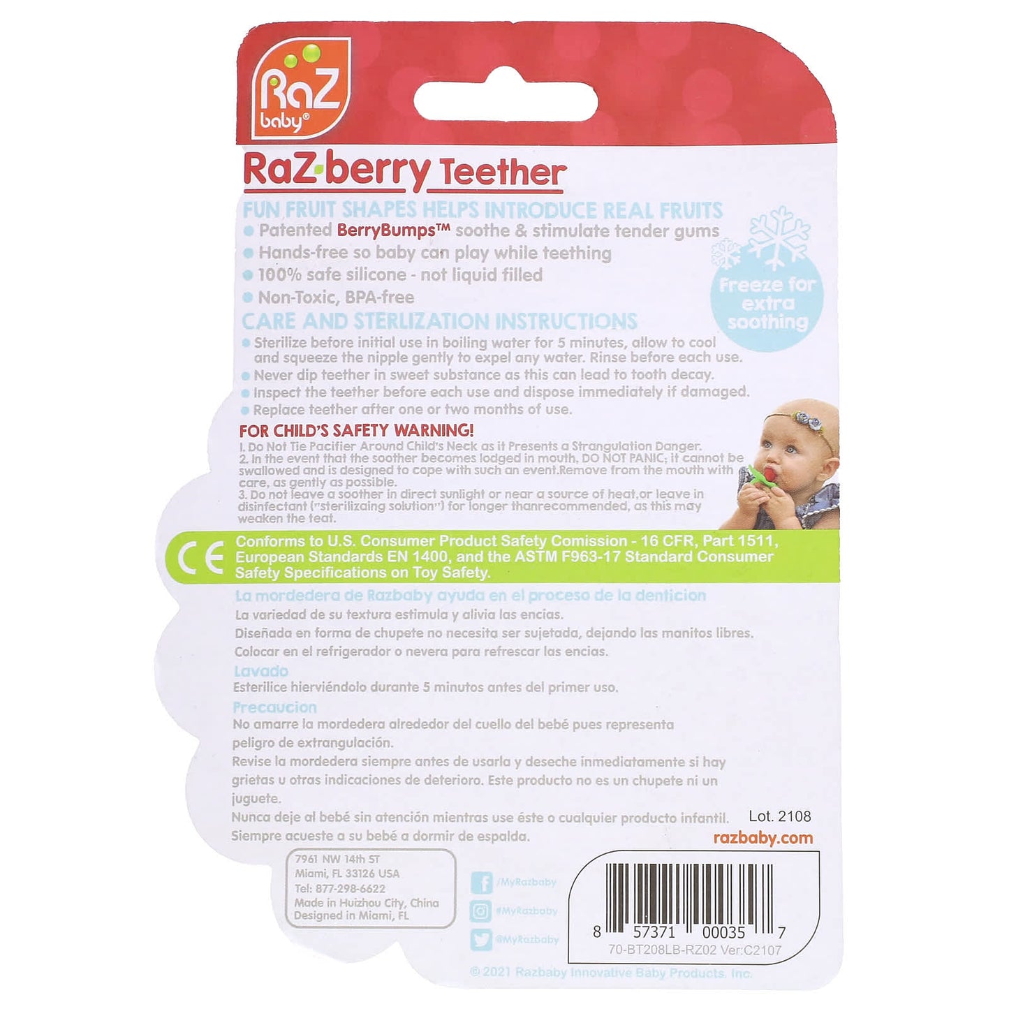 RaZbaby, RaZ-berry Teether, 3 Months+, Blue, 1 Count - Image 2