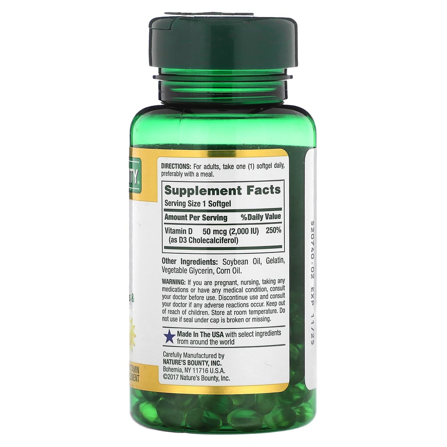 Nature's Bounty, D3 , 50 mcg (2,000 IU), 150 Rapid Release Softgels - Image 2