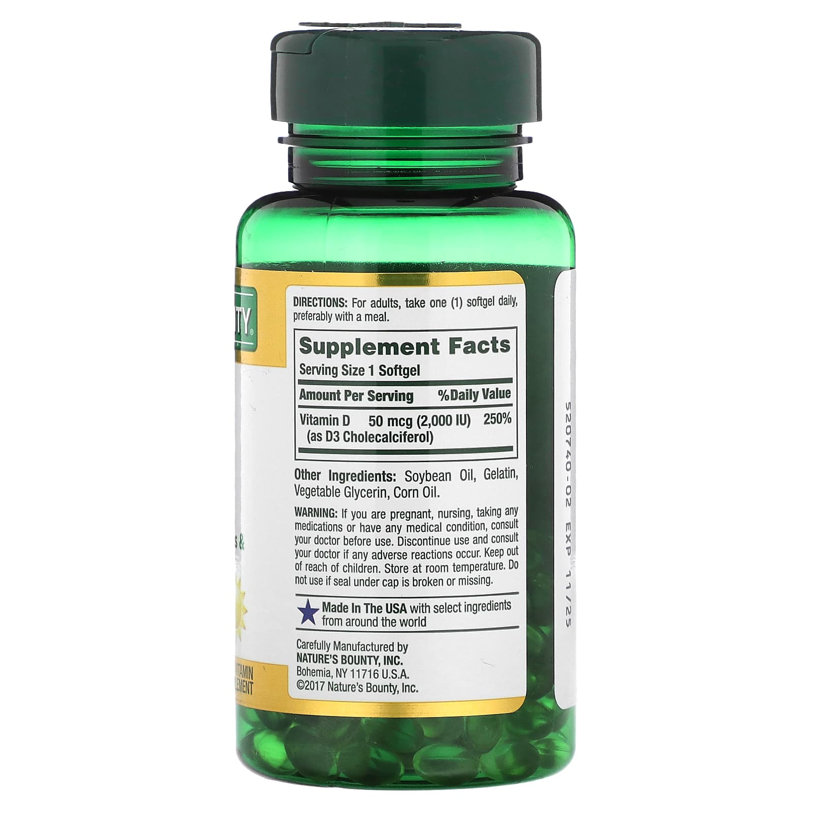 Nature's Bounty, D3 , 50 mcg (2,000 IU), 150 Rapid Release Softgels - Image 2