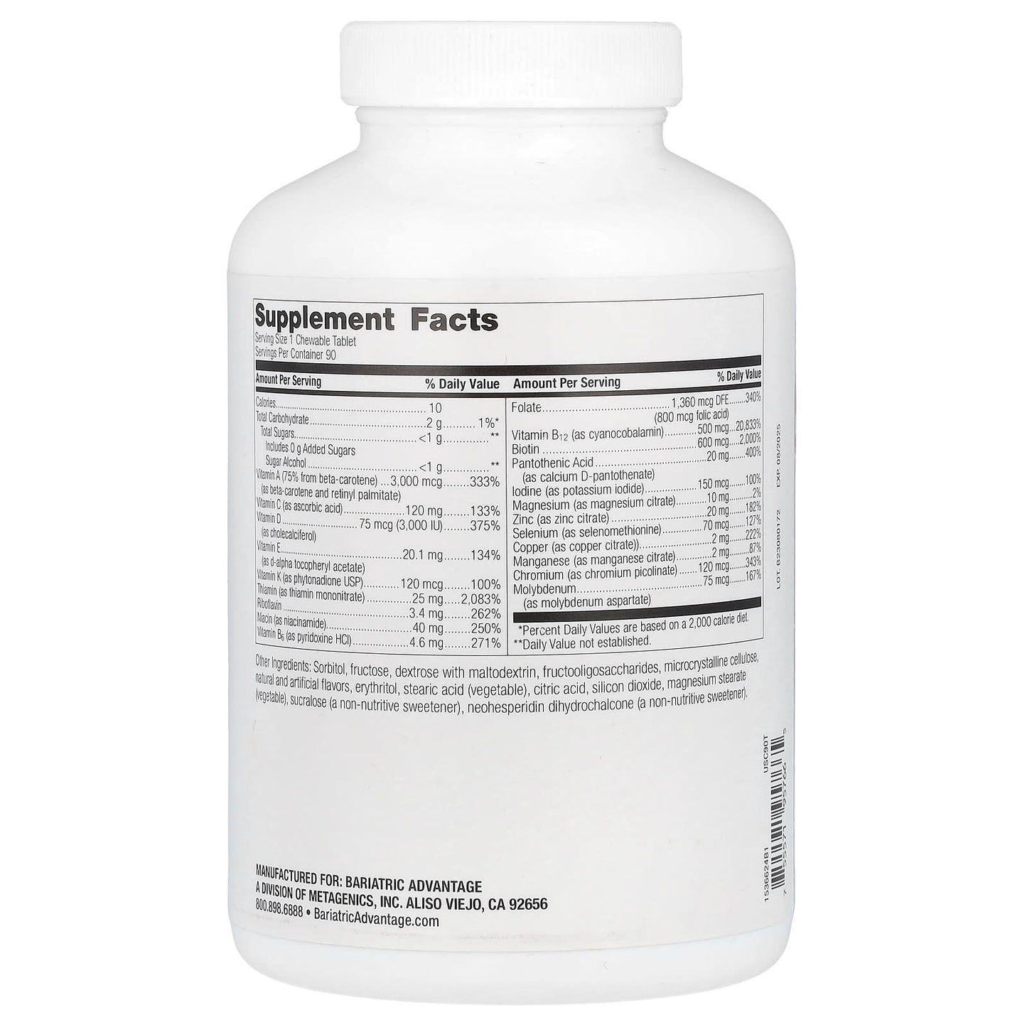 Bariatric Advantage Chewable Ultra Solo Citrus, 90 Tablets - Daily Multivitamin for Gastric Sleeve & Bypass Patients - Image 2