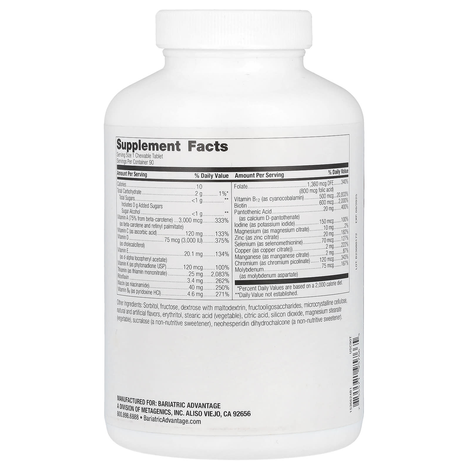 Bariatric Advantage Chewable Ultra Solo Citrus, 90 Tablets - Daily Multivitamin for Gastric Sleeve & Bypass Patients - Image 2