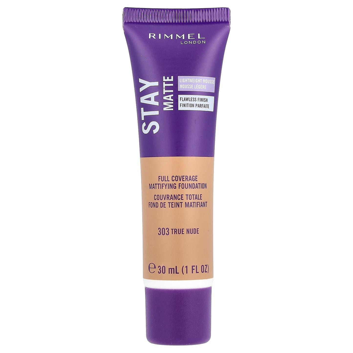 Rimmel London, Stay Matte, Full Coverage Mattifying Foundation, 303 True Nude, 1 fl oz (30 ml) - Image 1