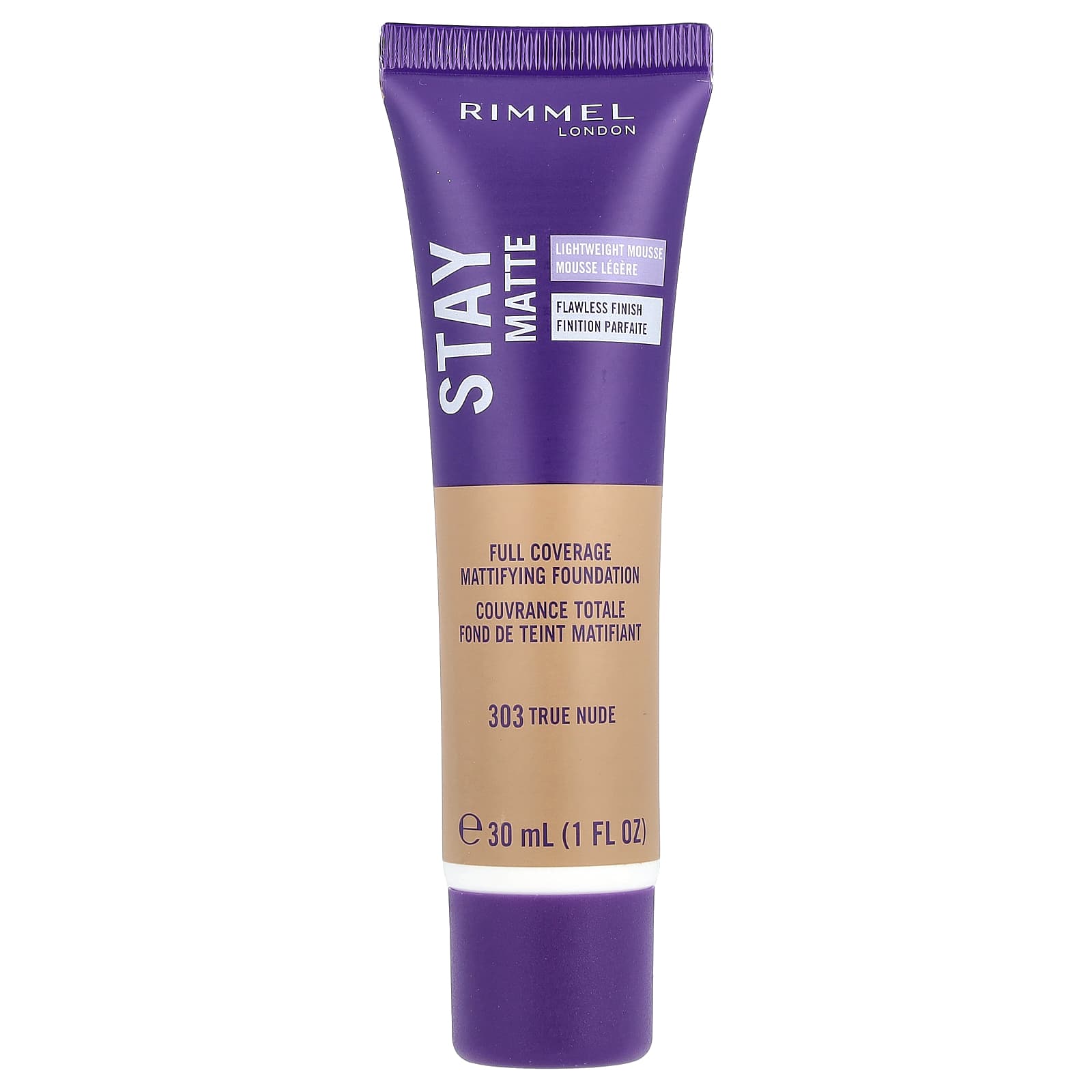 Rimmel London, Stay Matte, Full Coverage Mattifying Foundation, 303 True Nude, 1 fl oz (30 ml) - Image 1