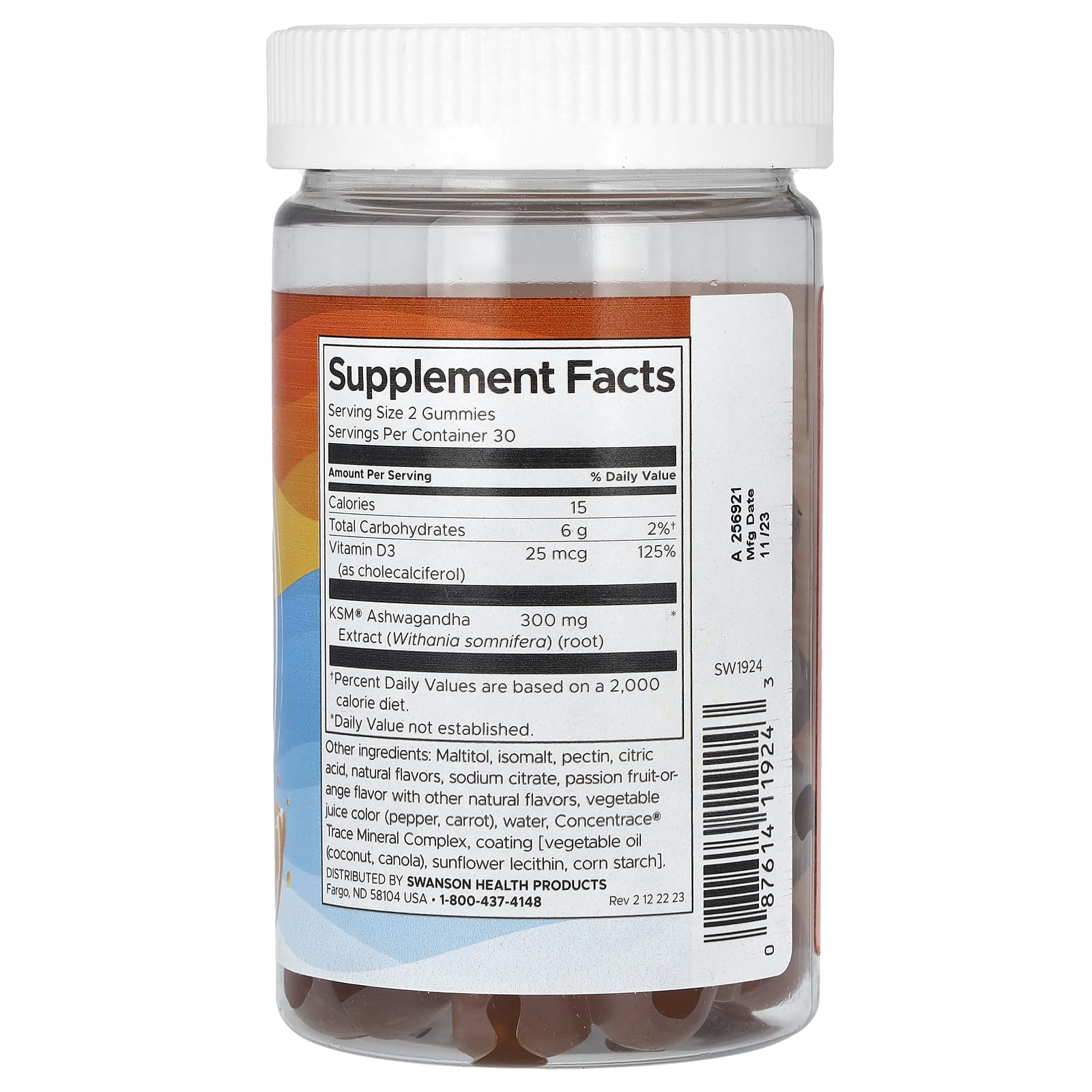 Swanson, Ashwagandha & Vitamin D, Passion Fruit-Orange, 60 Gummies