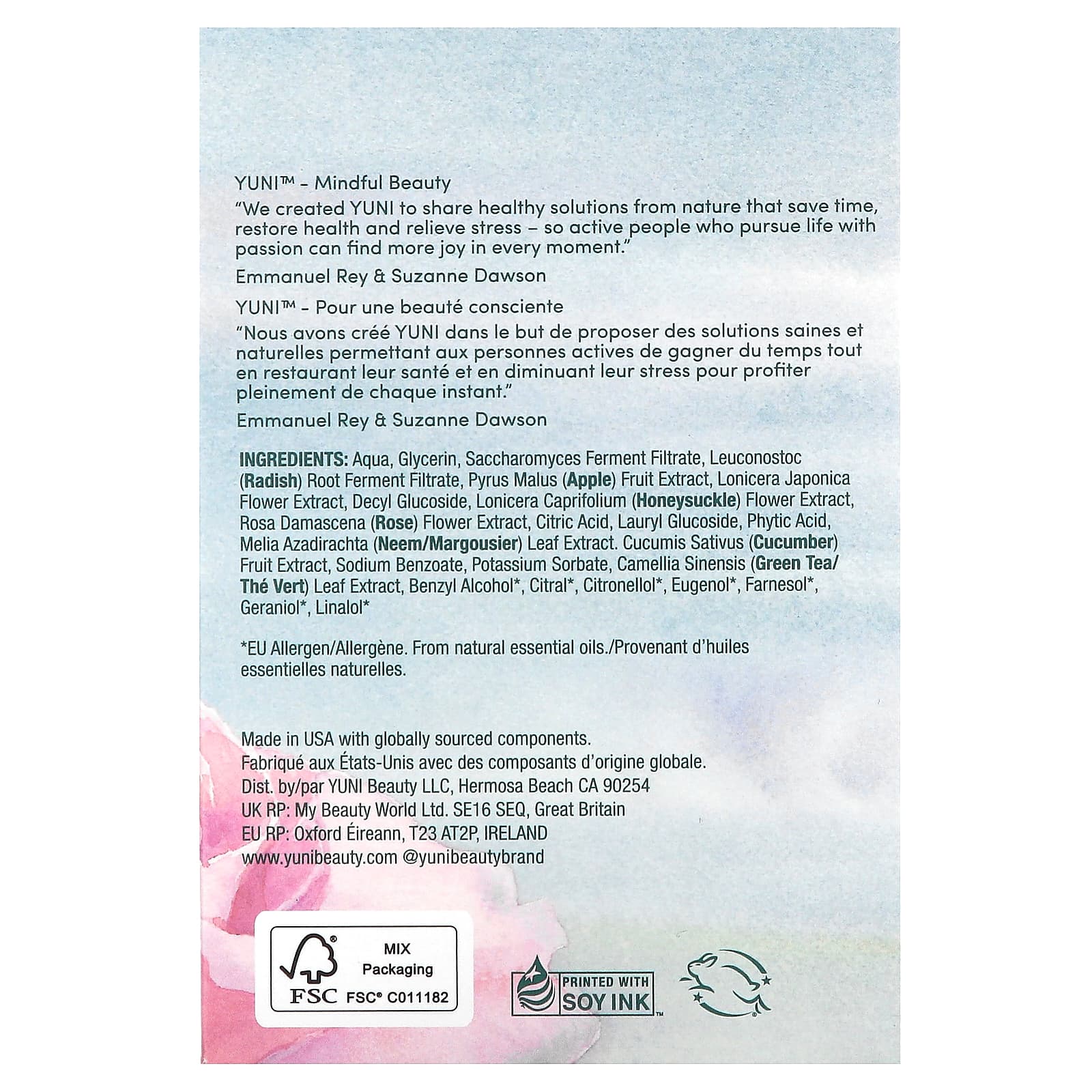 Yuni Beauty, Shower Sheet, Rose & Cucumber, 12 Wipes - Image 2