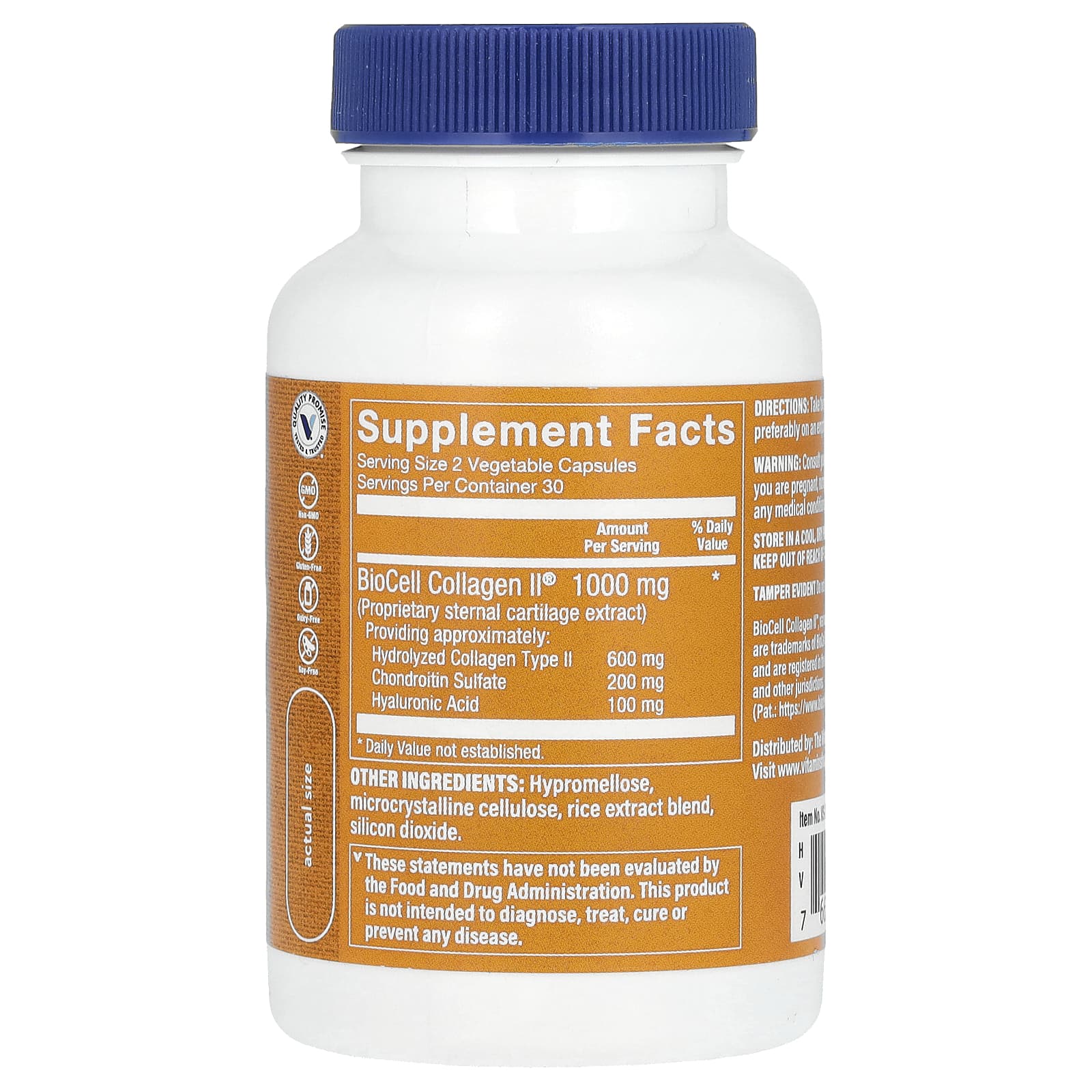 The Vitamin Shoppe, BioCell Collagen II With Hyaluronic Acid, 60 Vegetable Capsules - Image 2