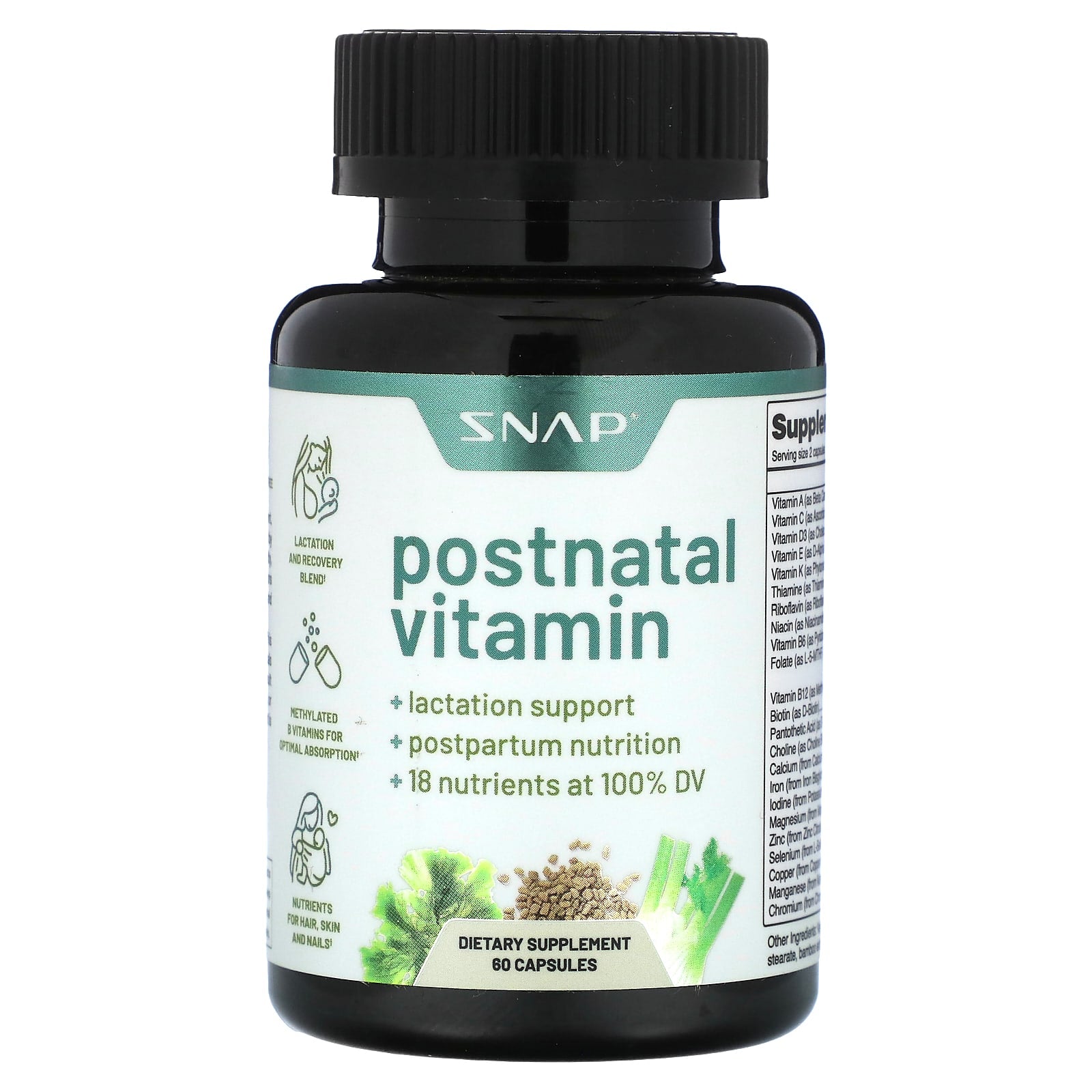 Snap Supplements, Postnatal Vitamin, 60 Capsules - Image 1