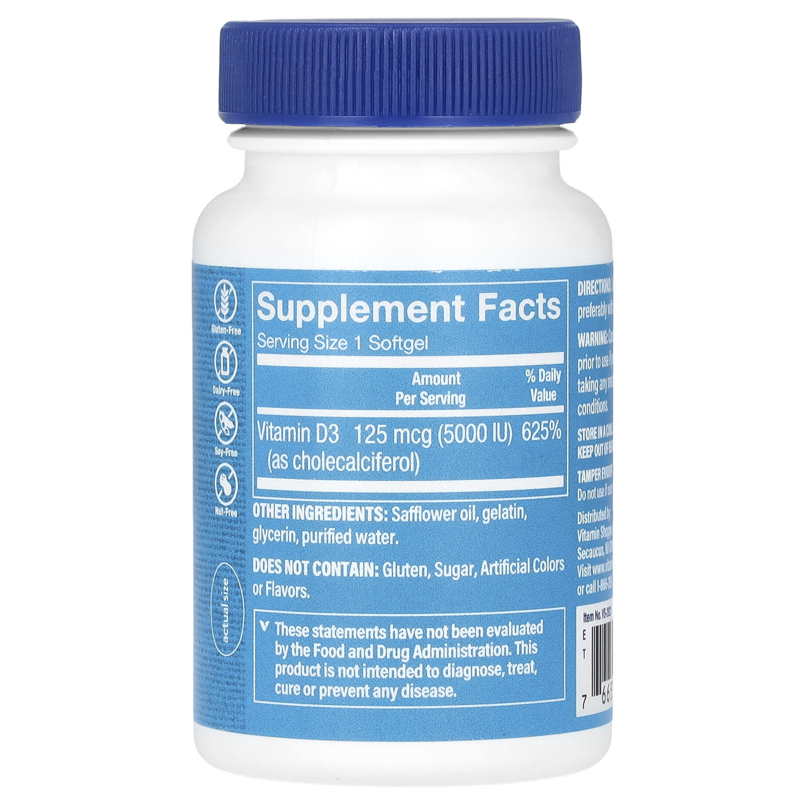 The Vitamin Shoppe, Vitamin D3, 125 mcg (5,000 IU), 100 Softgels - Image 2