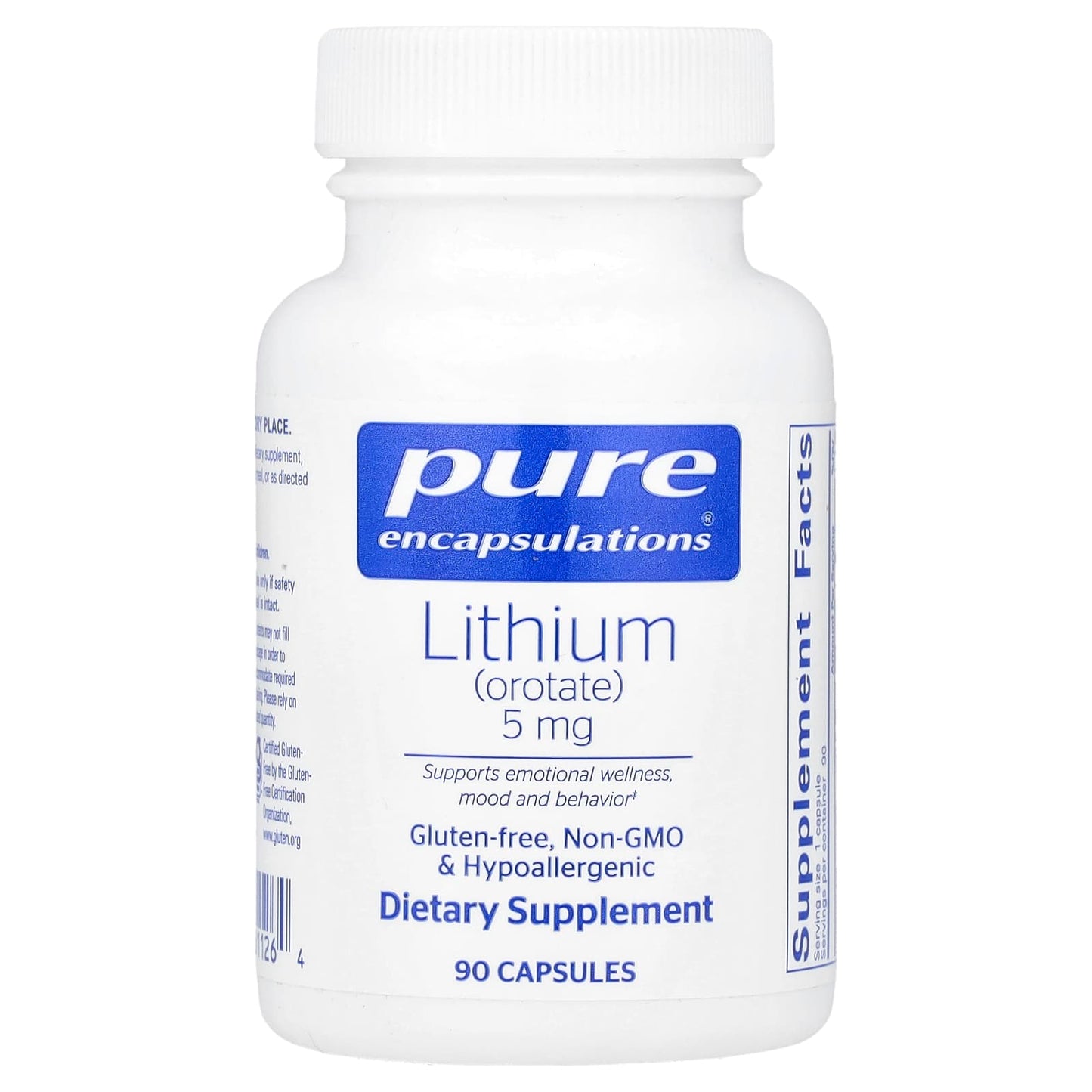 Pure Encapsulations, Lithium (Orotate), 5 mg, 90 Capsules - Image 1